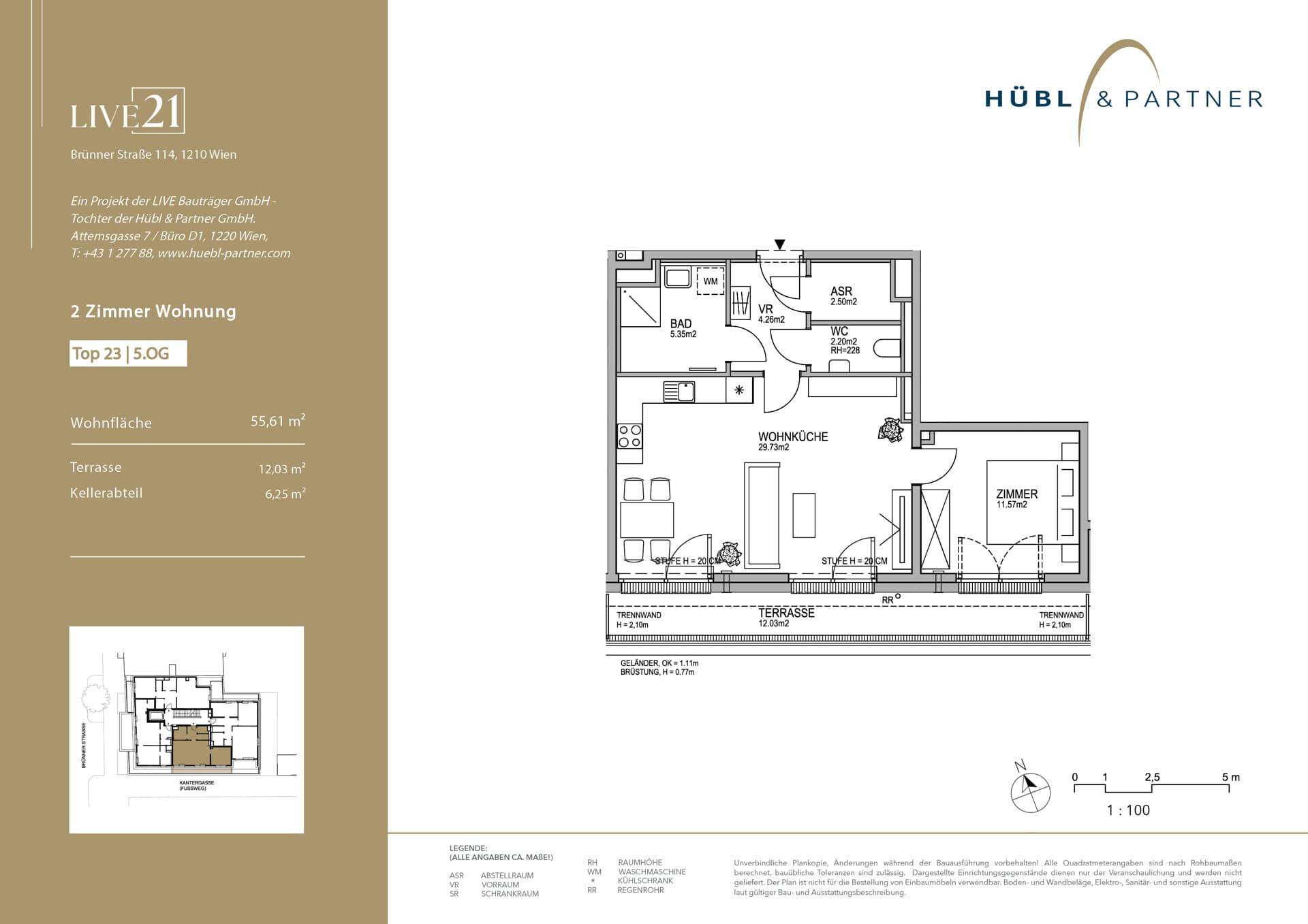 Grundriss Top 23 — LIVE21 — 2 Zimmer — 55,6 m² — 5th floor — Terrasse, Terrasse
