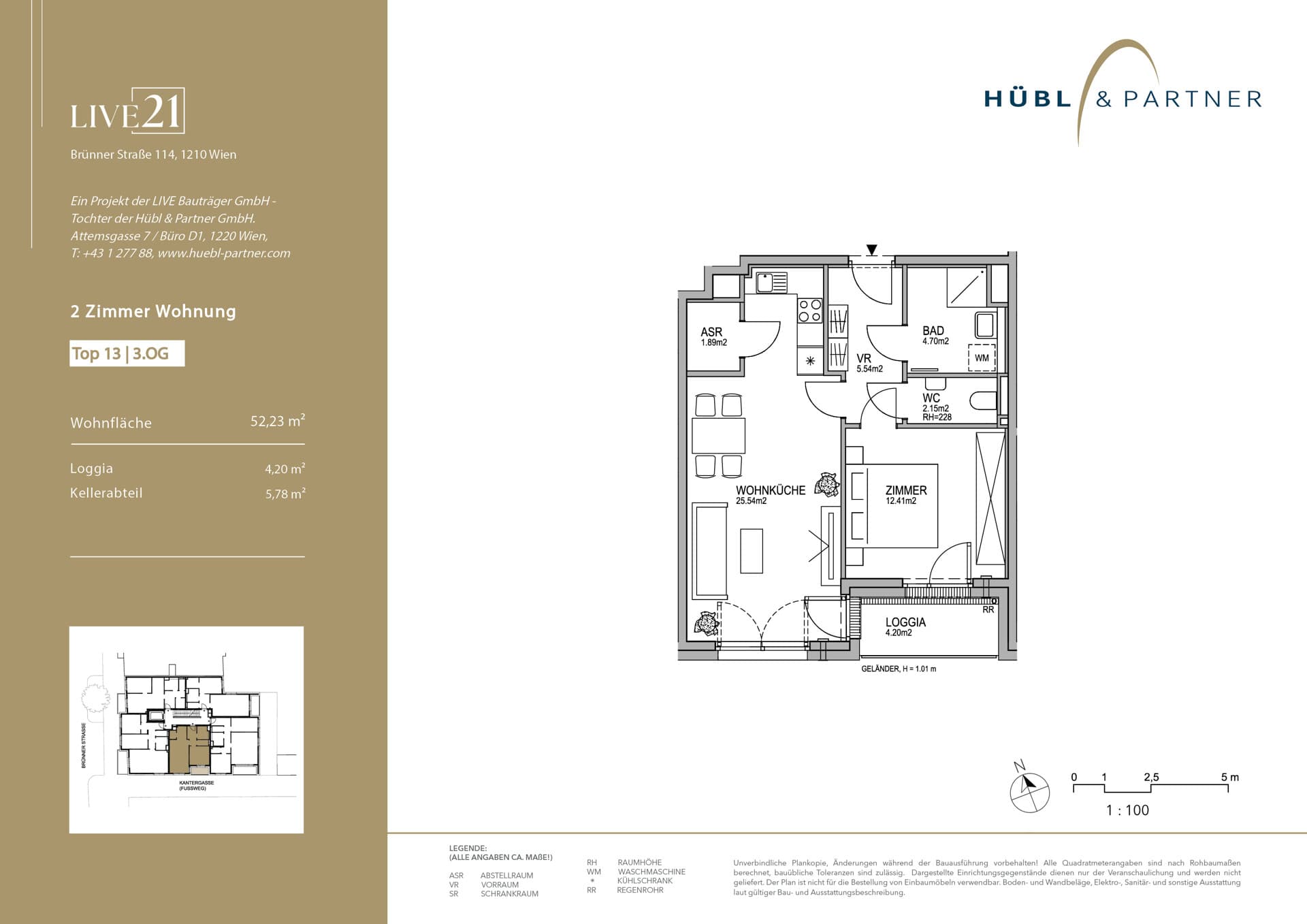 Grundriss Top 13 — LIVE21 — 2 Zimmer — 52,2 m² — 3rd floor — Loggia, Loggia