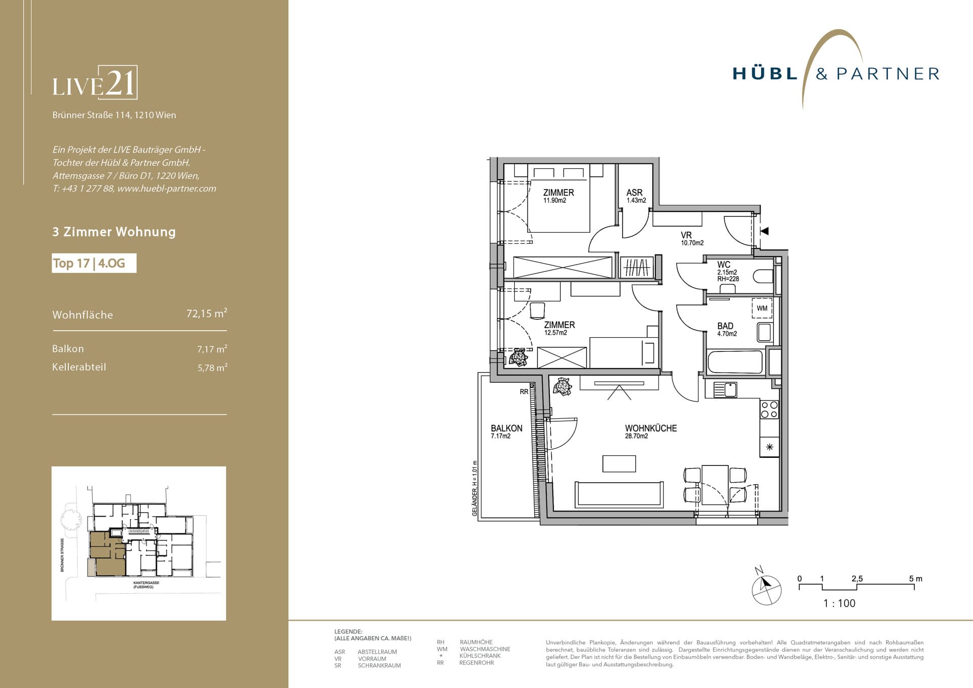 Grundriss Top 17 — LIVE21 — 3 Zimmer — 72,2 m² — 4th floor — Balkon, Balkon
