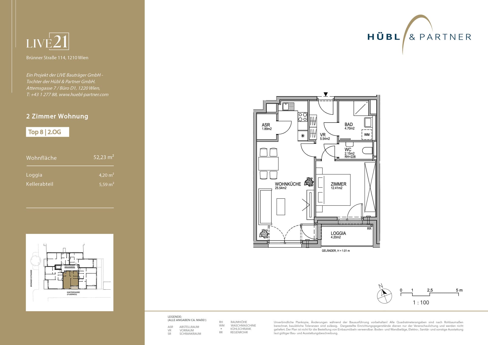 Grundriss Top 08 — LIVE21 — 2 Zimmer — 52,2 m² — 2nd floor — Loggia, Loggia