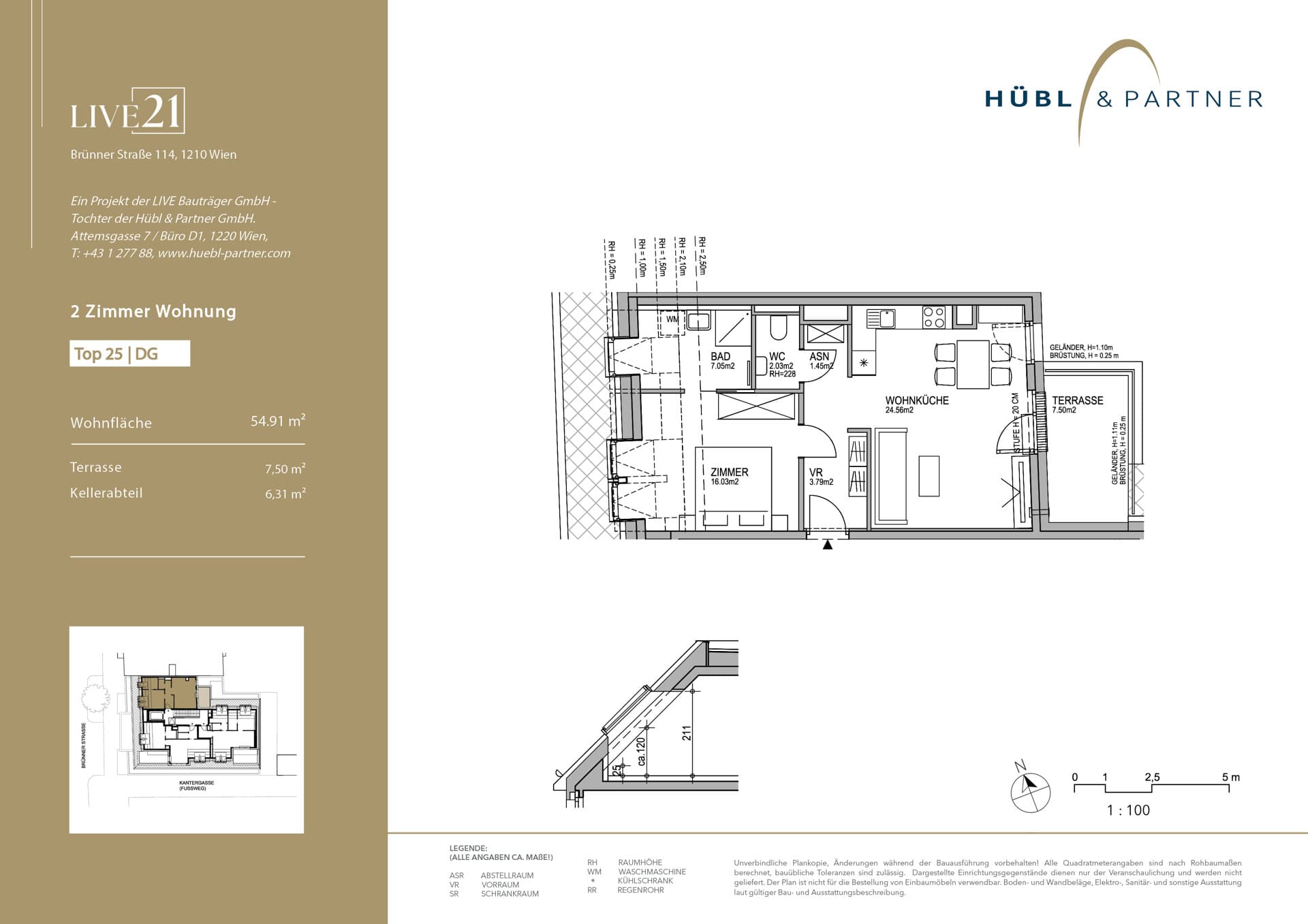 Grundriss Top 25 — LIVE21 — 2 Zimmer — 54,9 m² — 6th floor / Attic floor — Terrasse, Terrasse