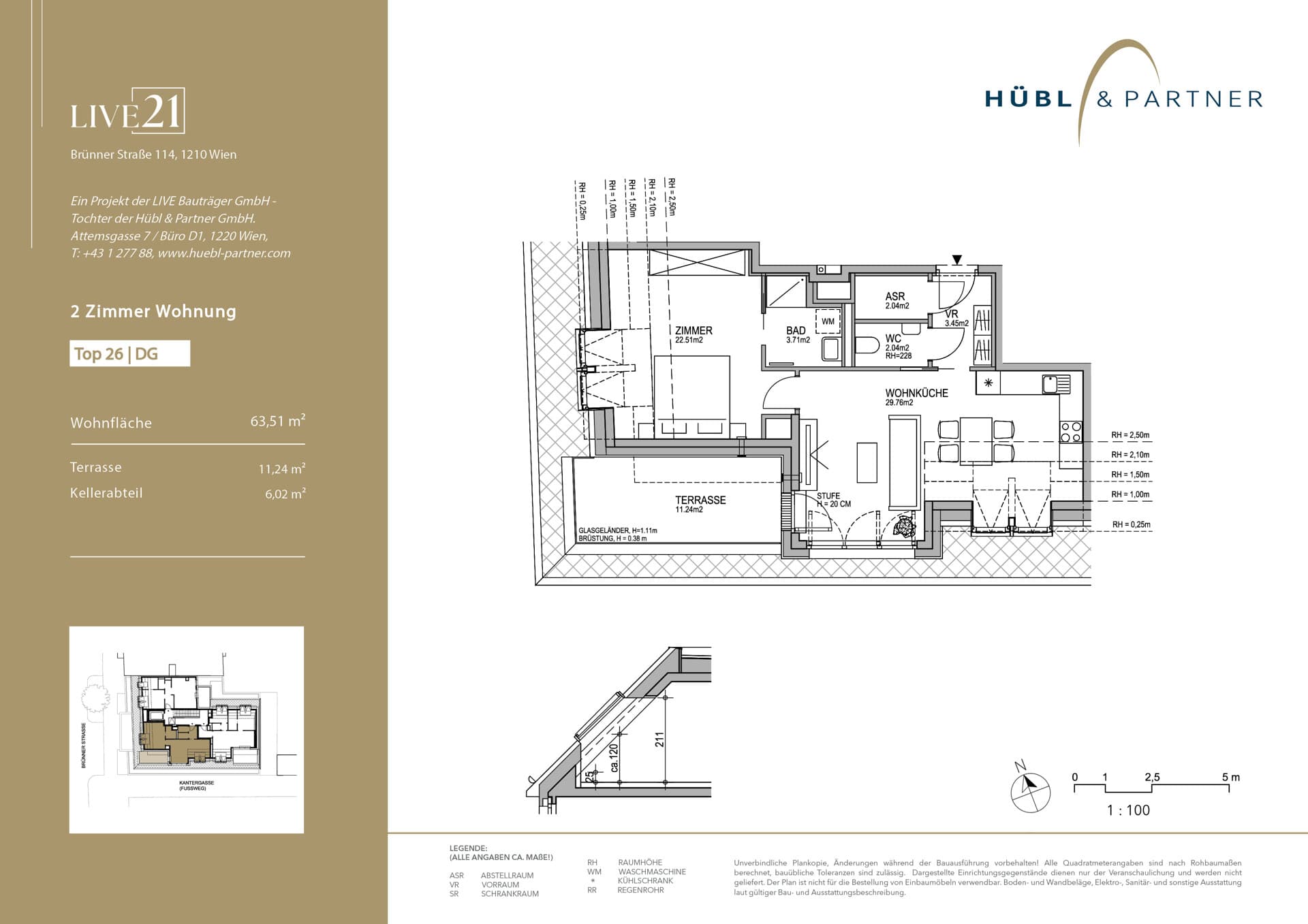 Grundriss Top 26 — LIVE21 — 2 Zimmer — 63,5 m² — 6th floor / Attic floor — Terrasse, Terrasse