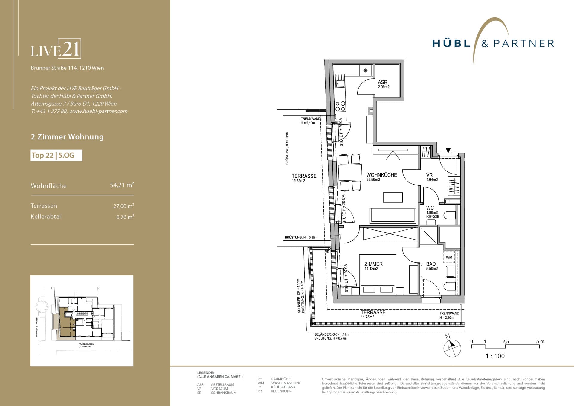Grundriss Top 22 — LIVE21 — 2 Zimmer — 54,2 m² — 5th floor — Terrasse, Terrasse