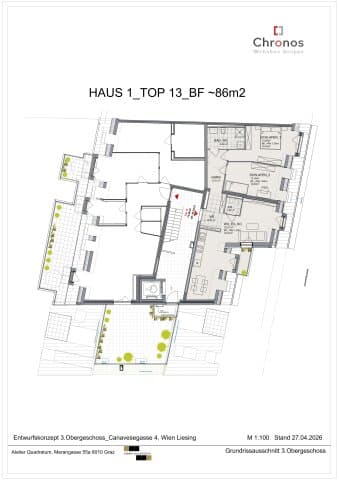 Grundriss 13 — Canavesegasse 4 — 3 Zimmer — 76,5 m² — 1st attic floor