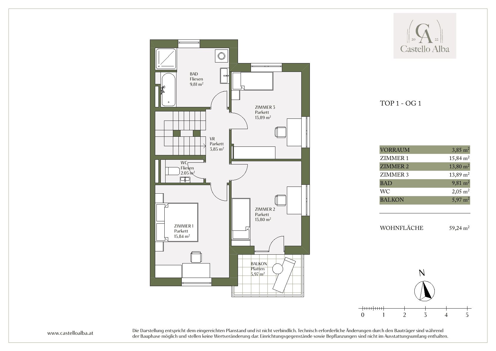 Grundriss Top 1 — Castello Alba — 5 Zimmer — 152 m² — Ground floor / Upper floor / Attic floor — Grundriss 4/5