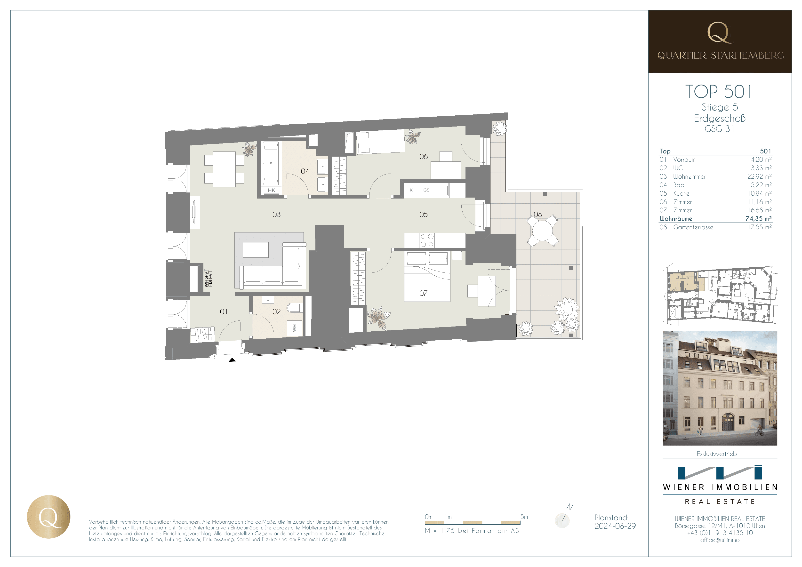Grundriss Unit 501 — Chapeau 31 — 3.5 Zimmer — 74,4 m² — Ground floor — Grundriss 1/2