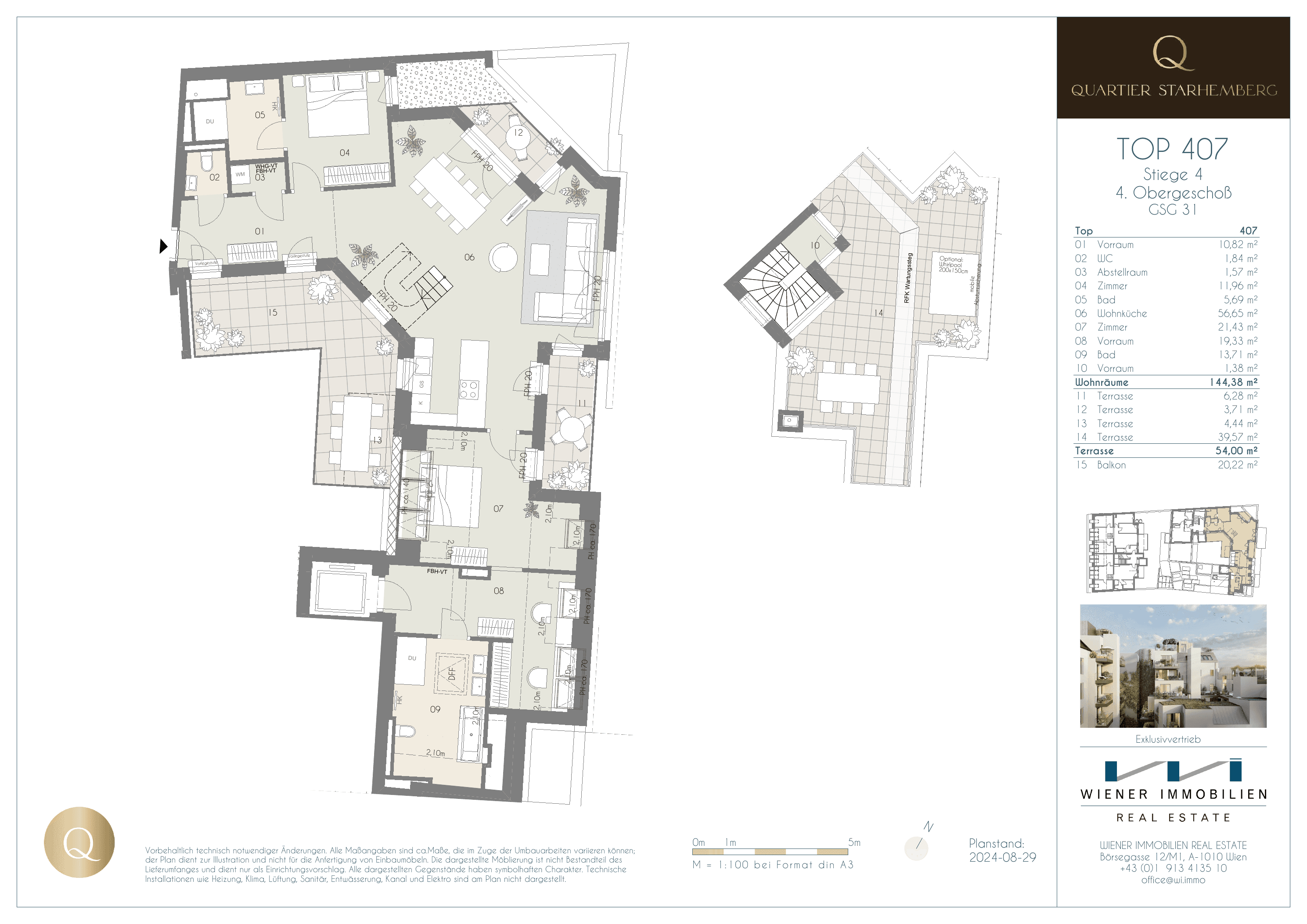 Grundriss Unit 407 — Chapeau 31 — 3 Zimmer — 144,4 m² — 4th floor — Grundriss 2/2