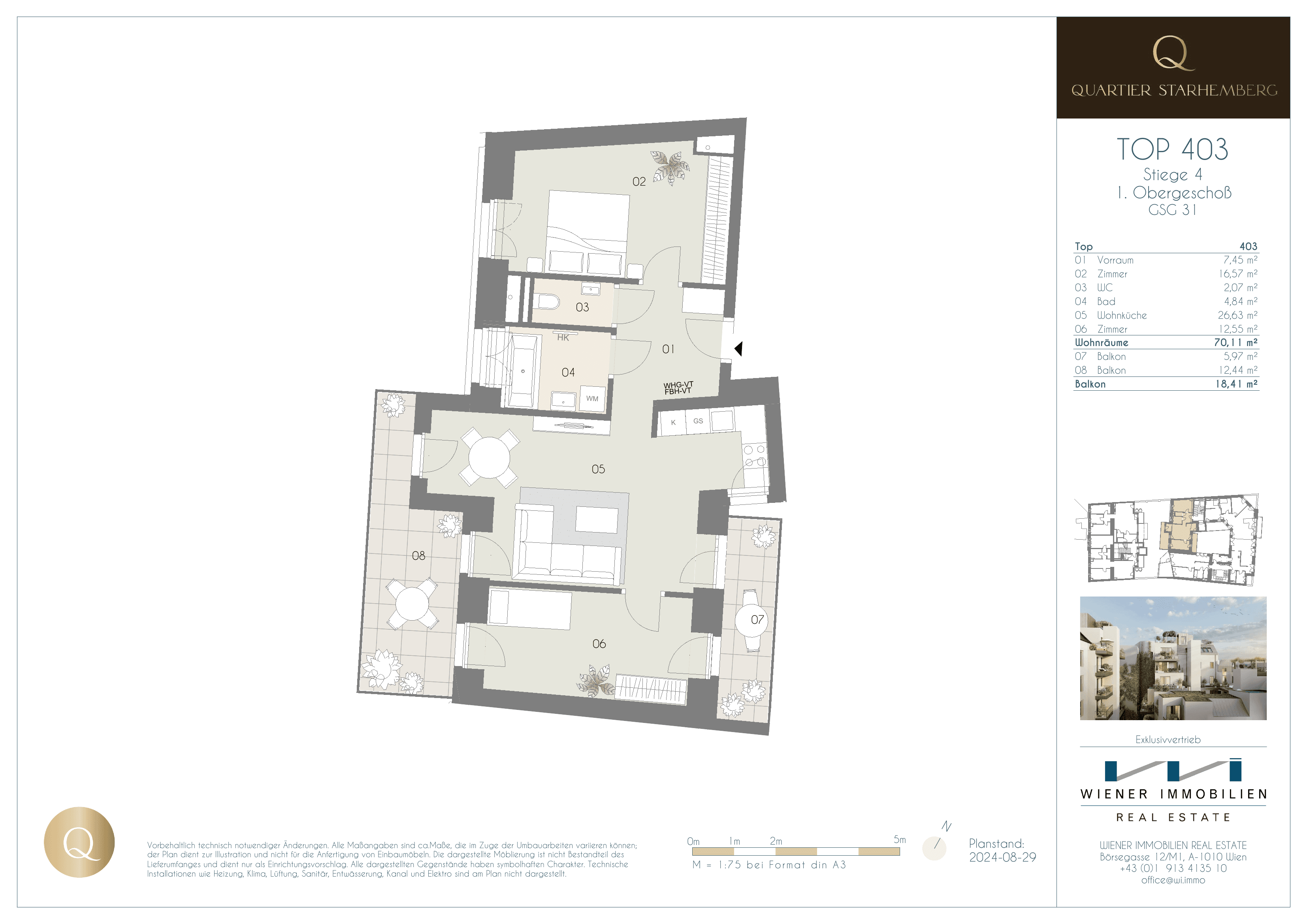 Grundriss Unit 403 — Chapeau 31 — 3 Zimmer — 70,1 m² — 1st floor — Grundriss 1/2
