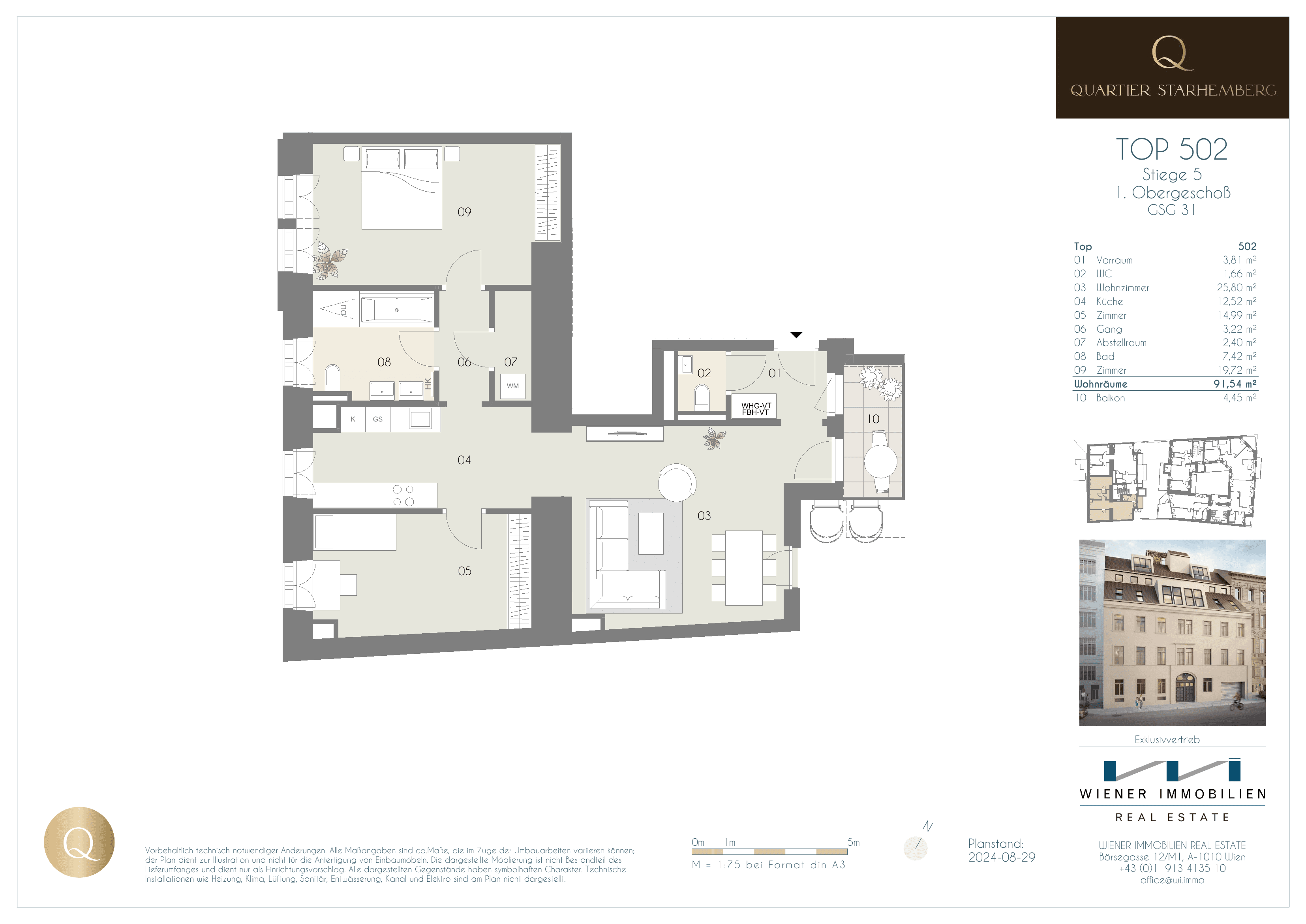 Grundriss Unit 502 — Chapeau 31 — 3 Zimmer — 91,5 m² — 1st floor — Grundriss 1/2