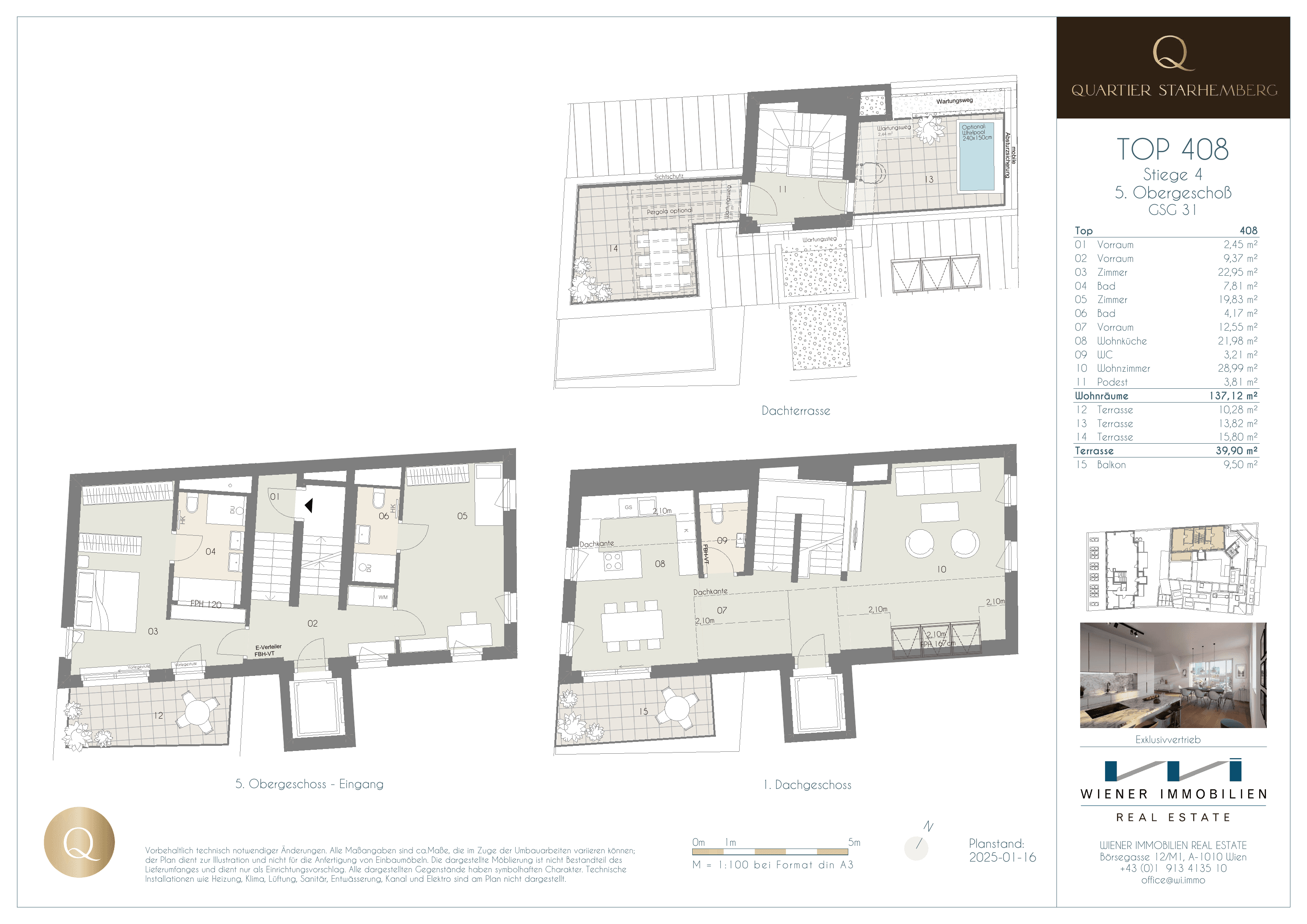 Grundriss Unit 408 — Chapeau 31 — 3.5 Zimmer — 137,1 m² — Penthouse level 1 / Penthouse