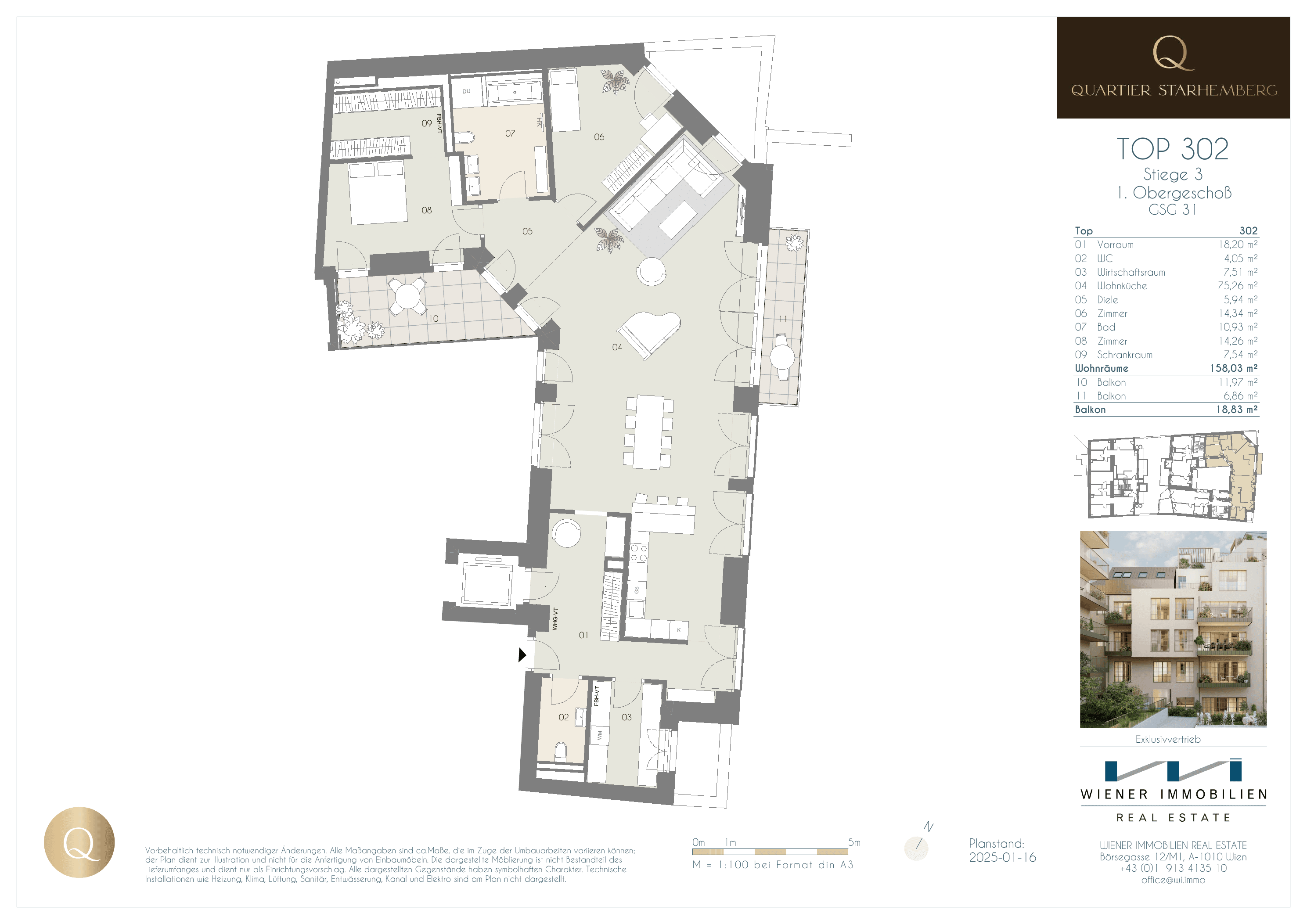 Grundriss Unit 302 — Chapeau 31 — 3 Zimmer — 158 m² — 1st floor — Grundriss 2/2