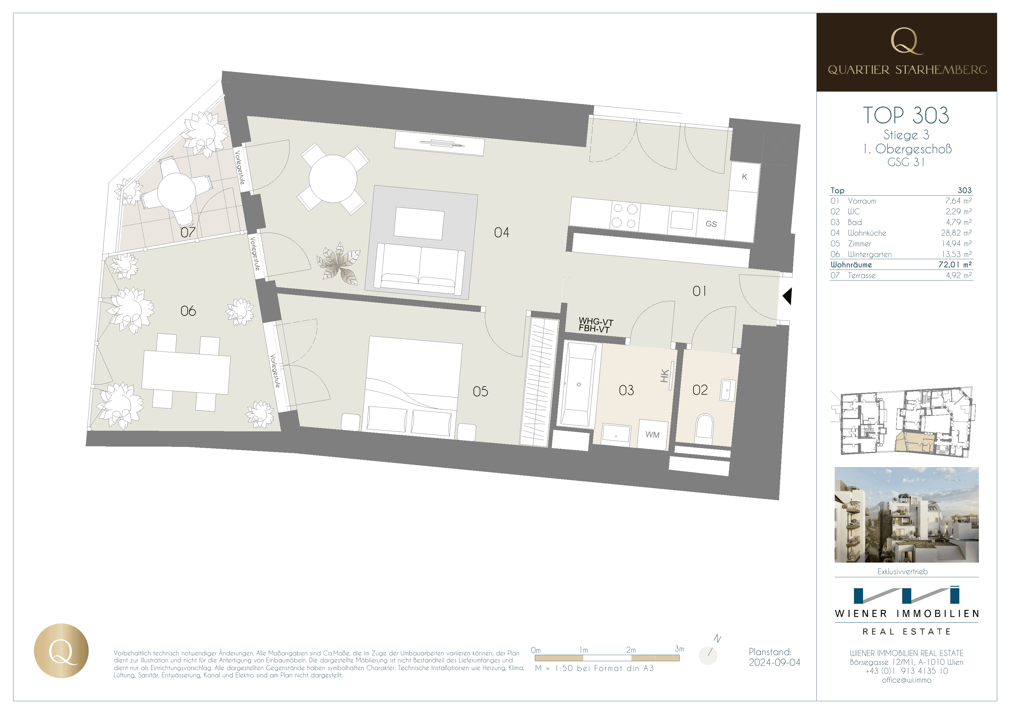 Grundriss Unit 303 — Chapeau 31 — 2 Zimmer — 72 m² — 1st floor — Grundriss 1/2