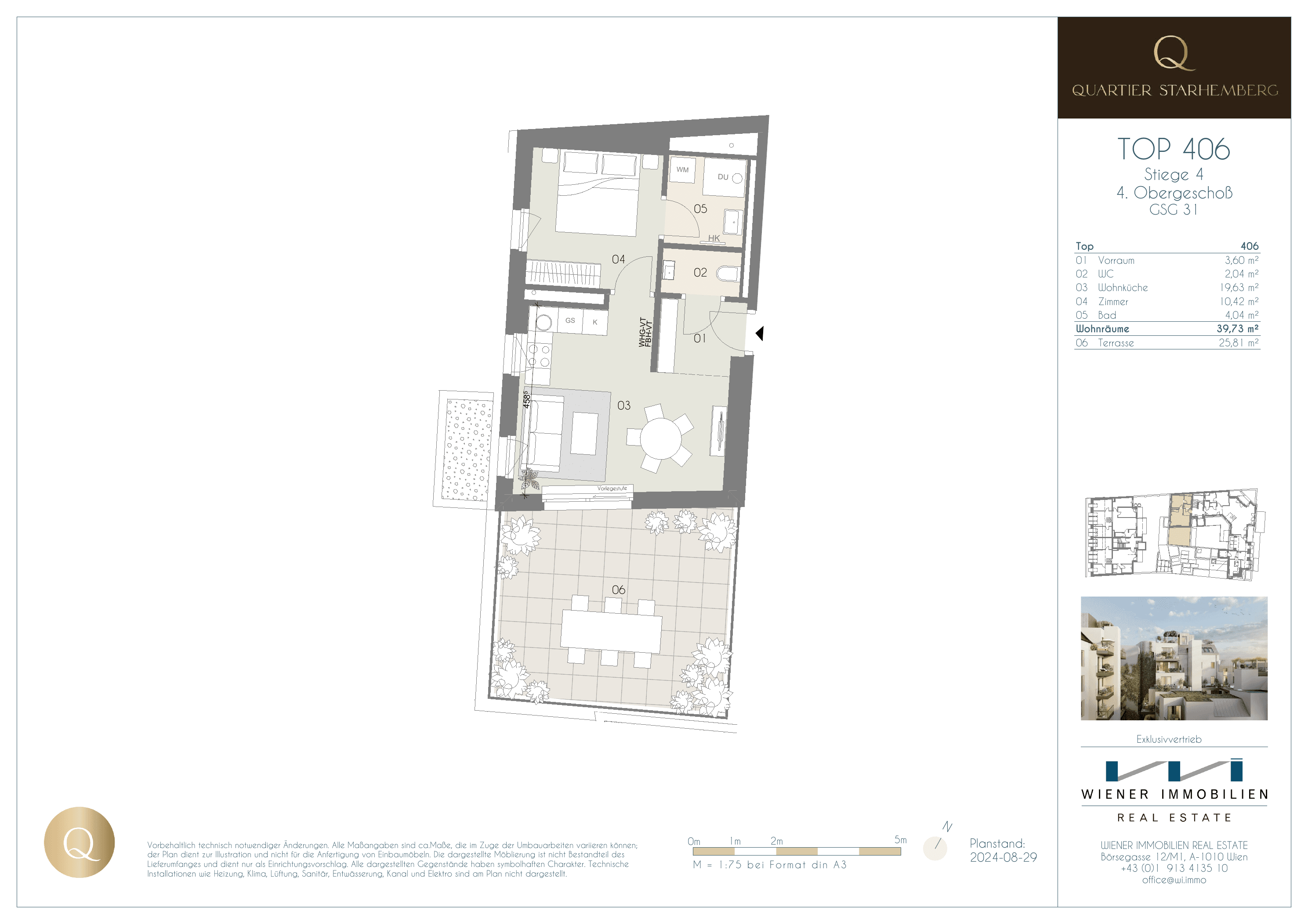 Grundriss Unit 406 — Chapeau 31 — 2 Zimmer — 39,7 m² — 4th floor — Grundriss 2/2