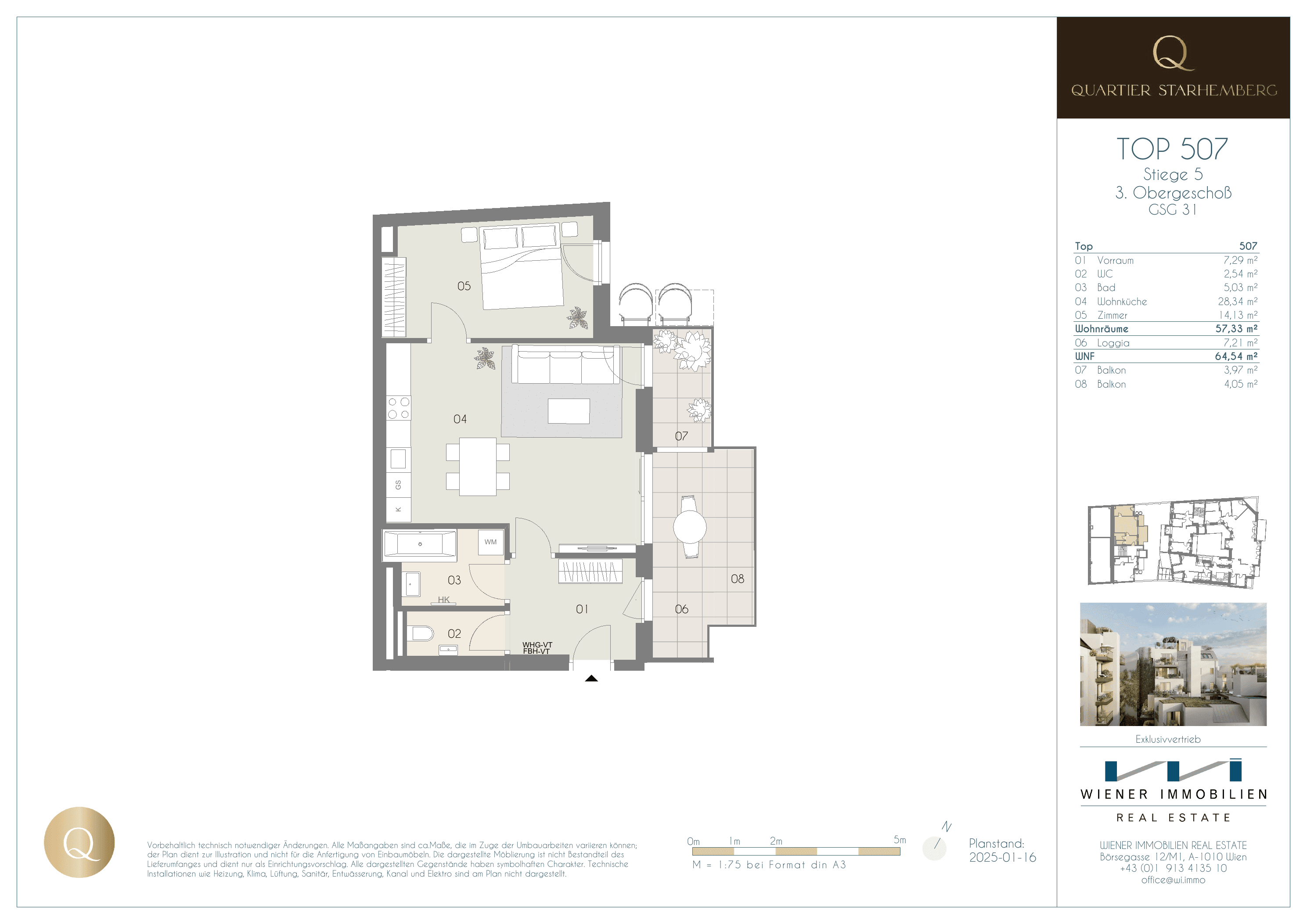 Grundriss Unit 507 — Chapeau 31 — 2 Zimmer — 57,3 m² — 3rd floor — Grundriss 2/2