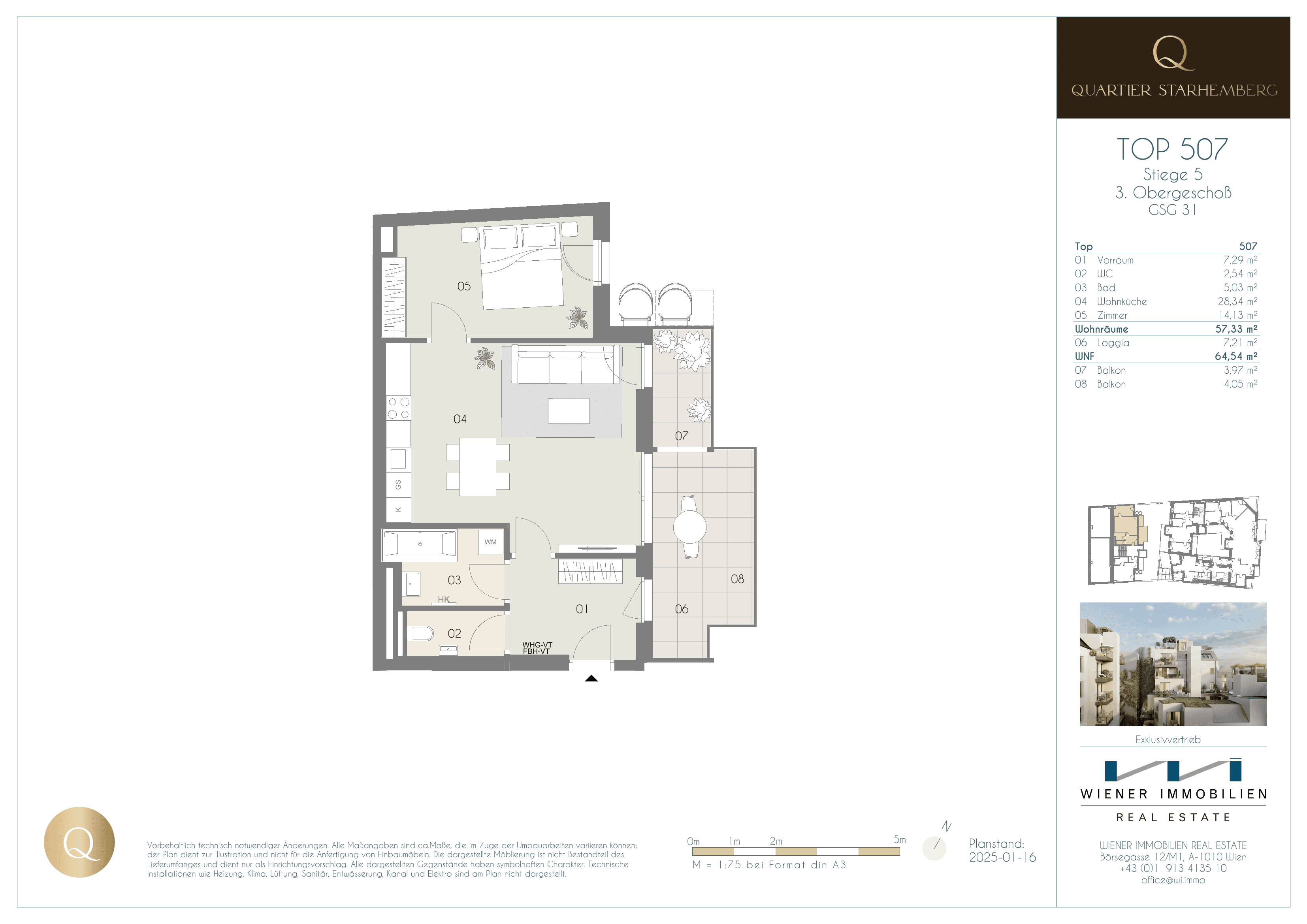 Grundriss Unit 507 — Chapeau 31 — 2 Zimmer — 57,3 m² — 3rd floor — Grundriss 1/2