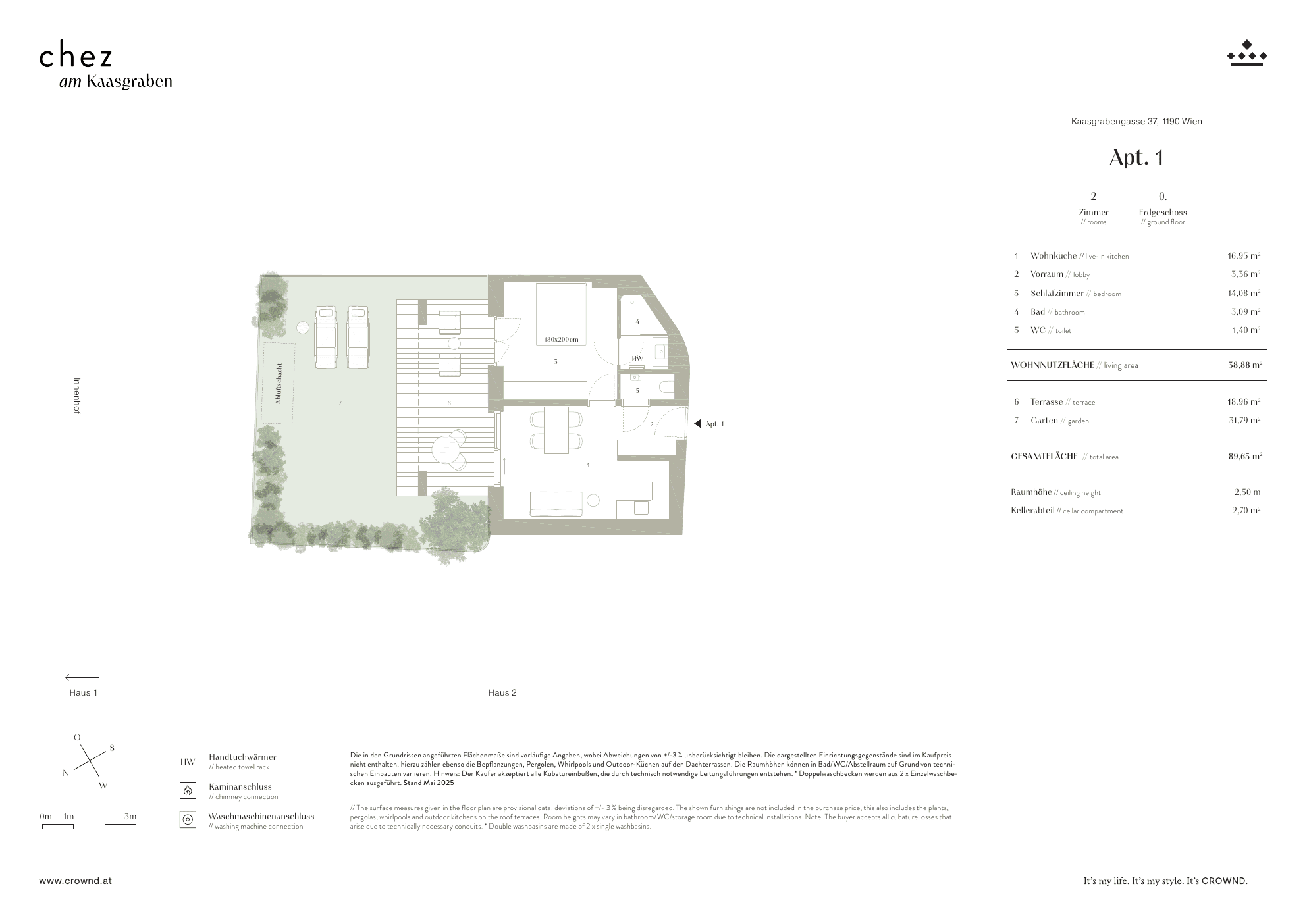 Grundriss Top 2.1 — CHEZ — 2 Zimmer — 38,9 m² — Ground floor — garden, terrace
