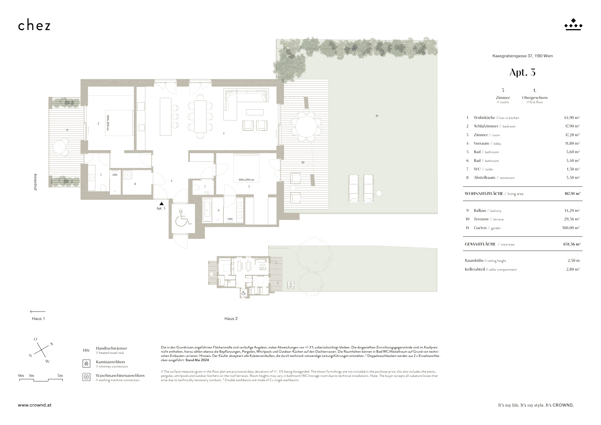 Grundriss Top 2.3 — CHEZ — 3 Zimmer — 107,9 m² — Ground floor / 1st floor — garden, terrace, balcony