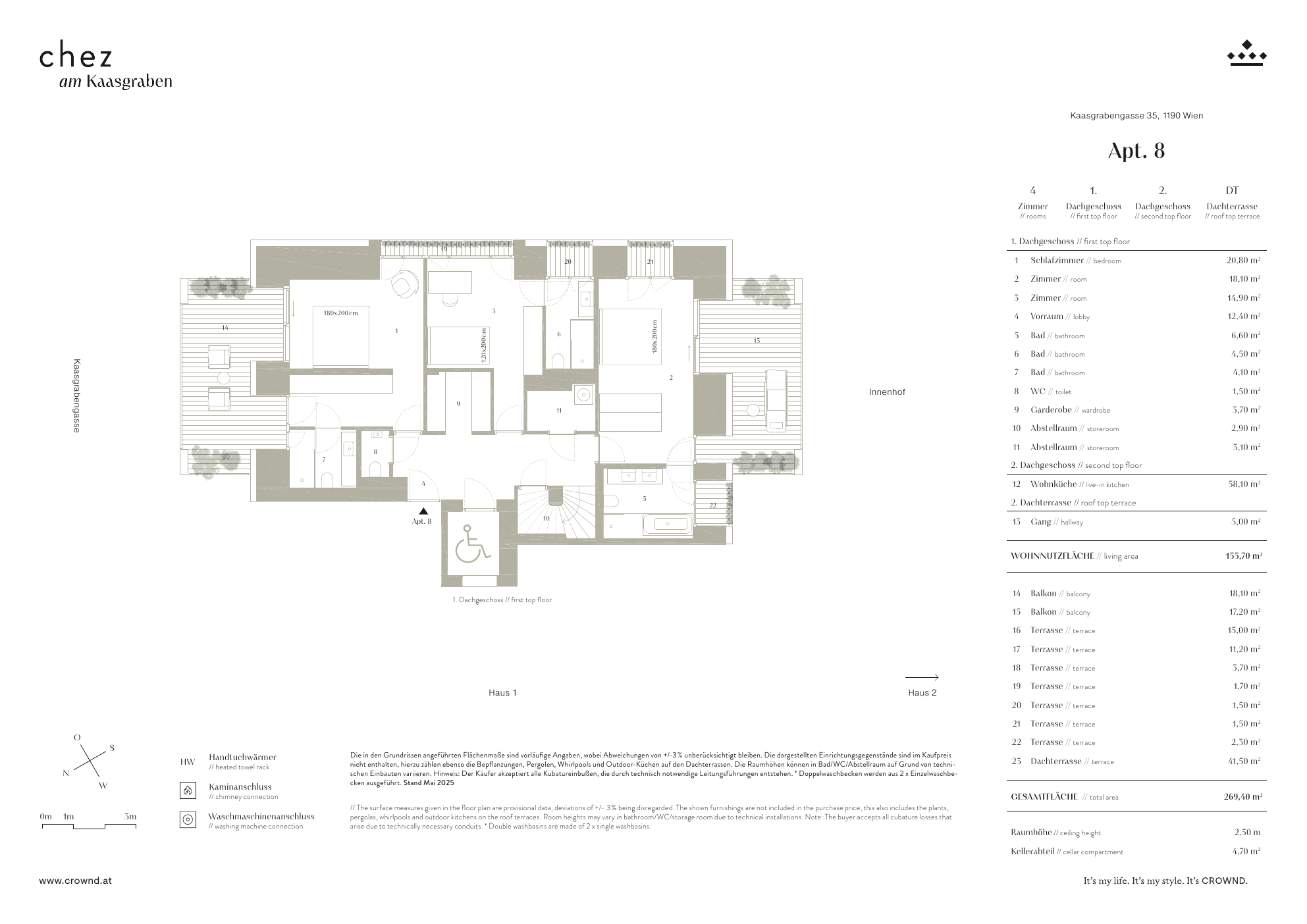 Grundriss Top 1.8 — CHEZ — 4 Zimmer — 155,7 m² — terrace, balcony, roof garden