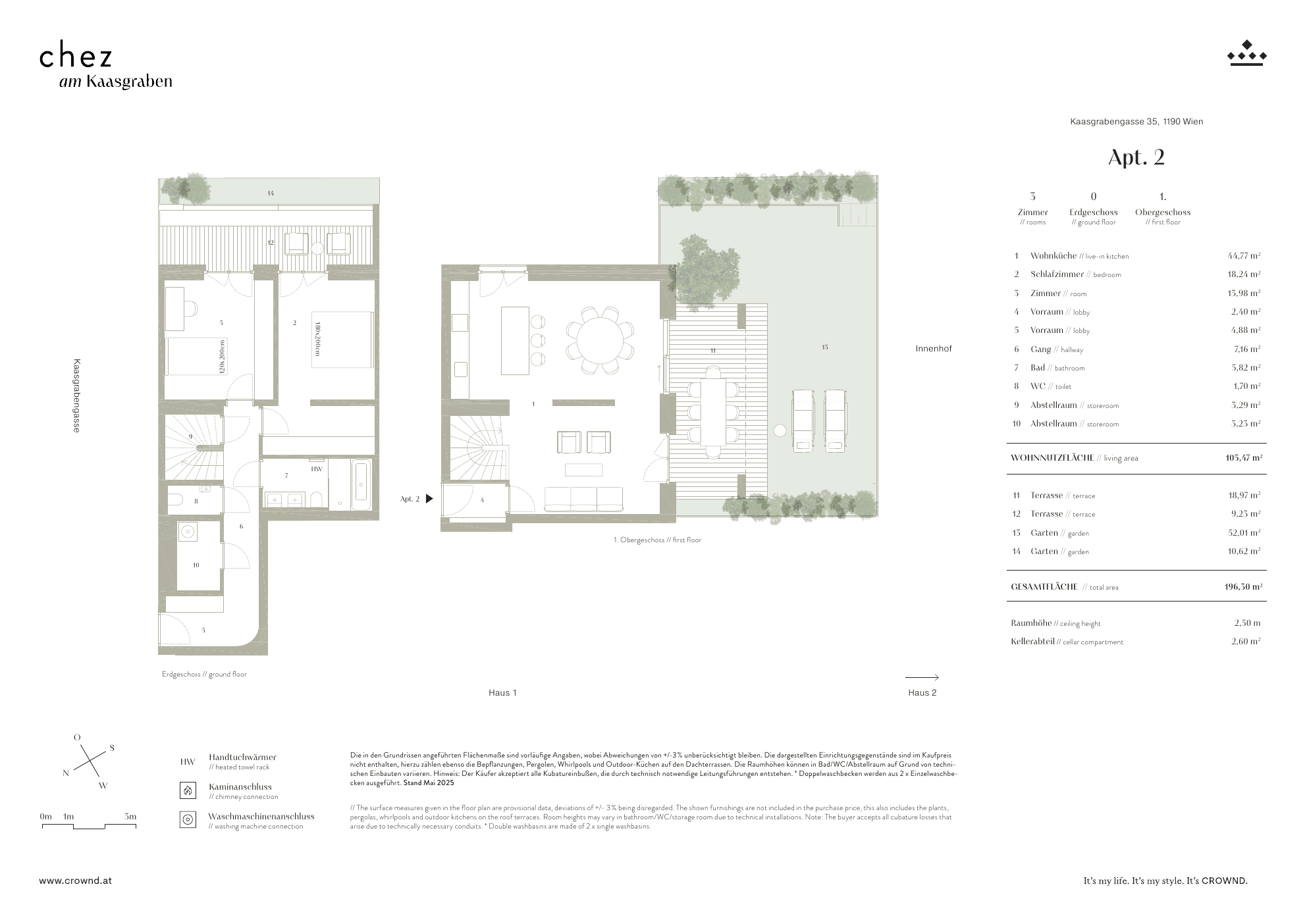 Grundriss Top 1.2 — CHEZ — 3 Zimmer — 105,5 m² — Ground floor — garden, terrace
