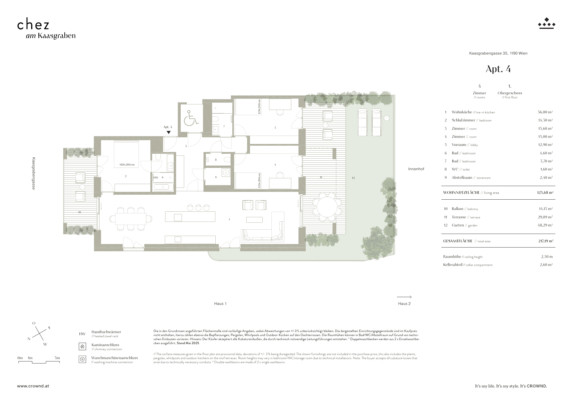 Grundriss Top 1.4 — CHEZ — 4 Zimmer — 125,7 m² — 1st floor — garden, terrace, balcony