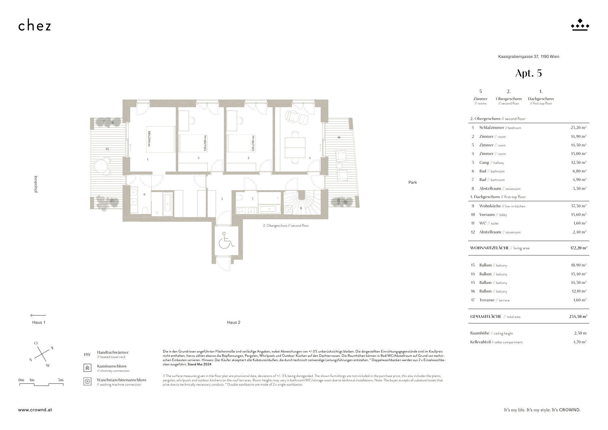 Grundriss Top 2.5 — CHEZ — 5 Zimmer — 172,2 m² — 3rd floor / 1st attic floor — terrace, balcony