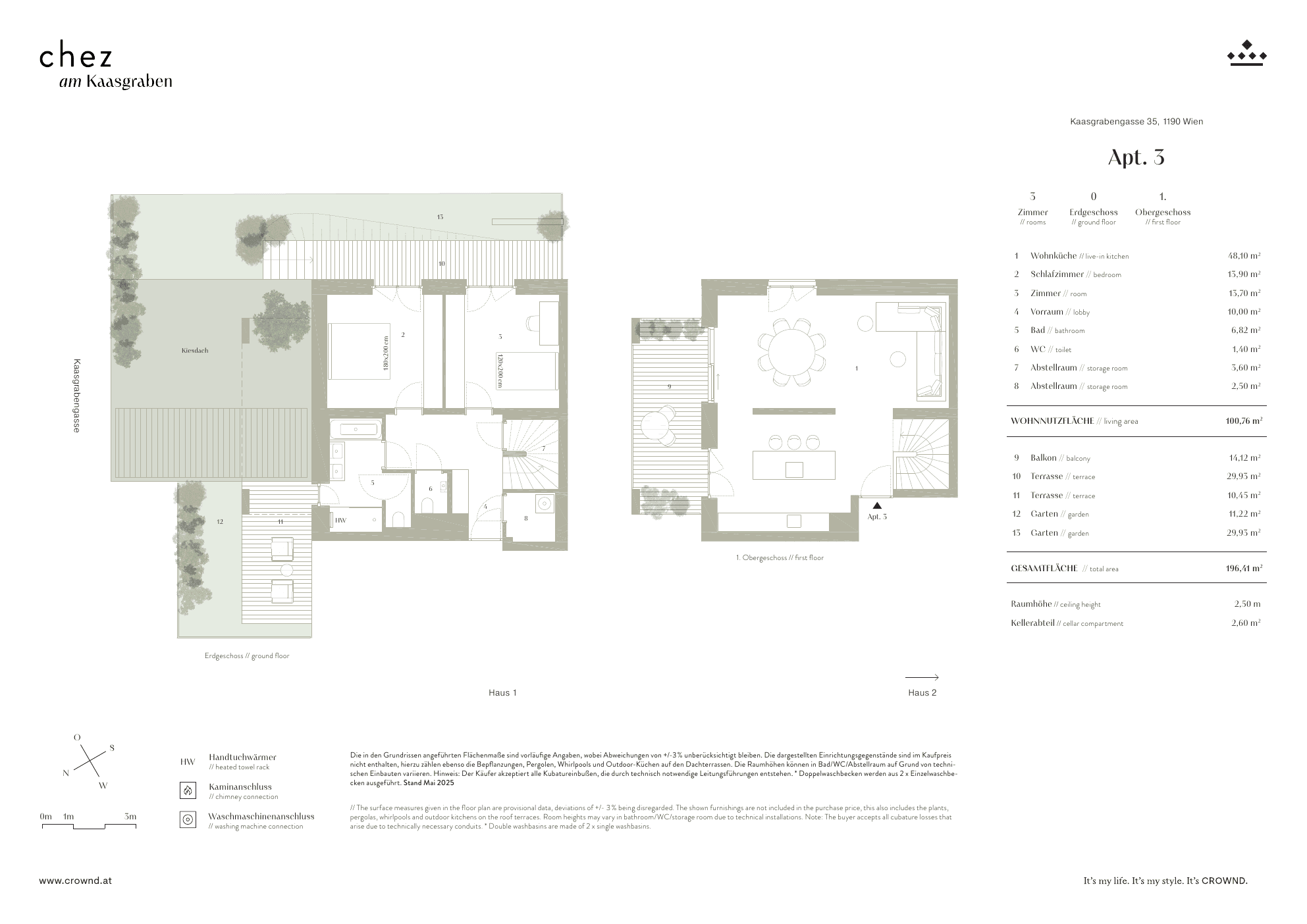 Grundriss Top 1.3 — CHEZ — 3 Zimmer — 100,8 m² — Ground floor / 1st floor — garden, terrace, balcony