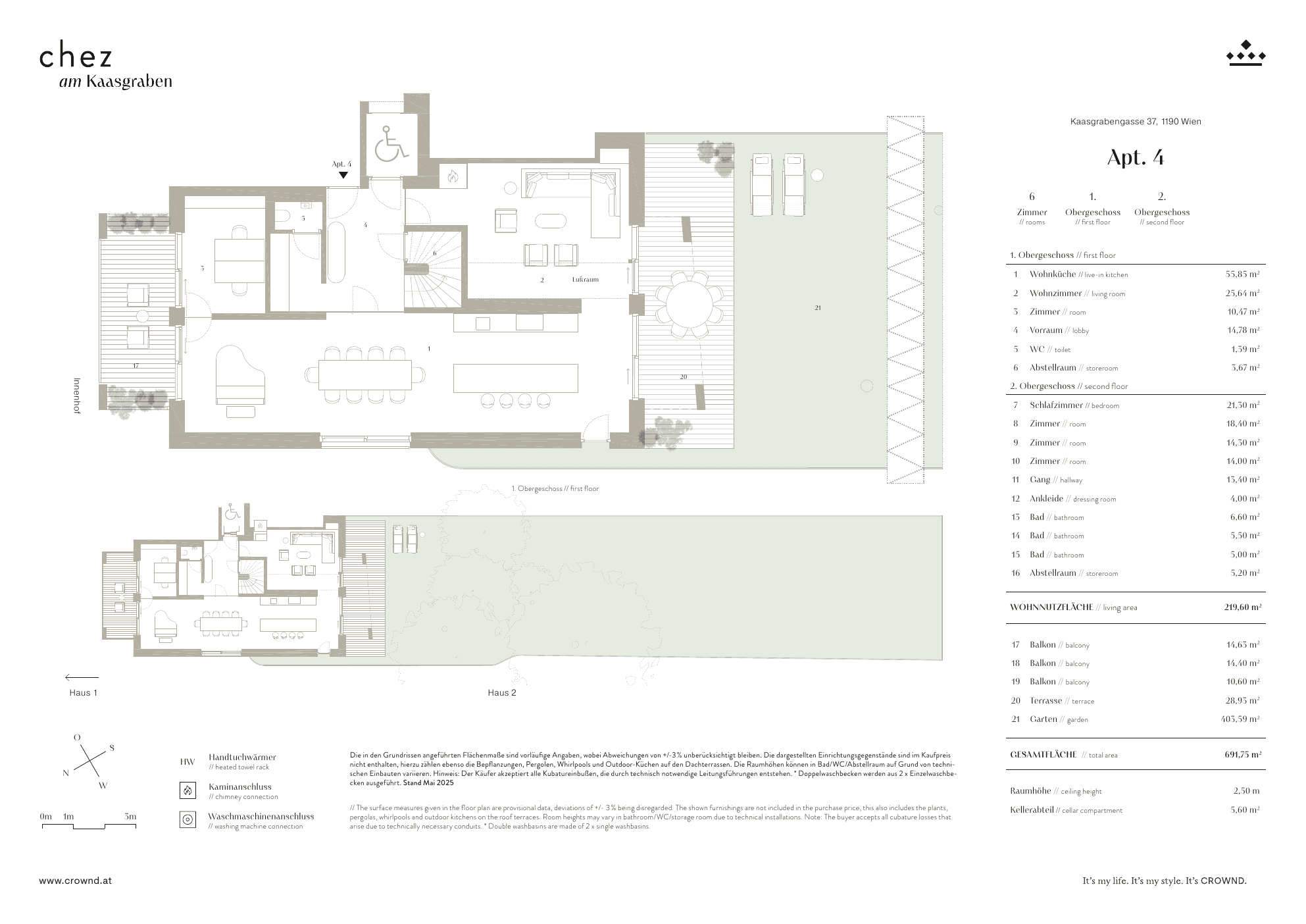 Grundriss Top 2.4 — CHEZ — 6 Zimmer — 219,6 m² — 1st floor / 3rd floor — garden, terrace, balcony