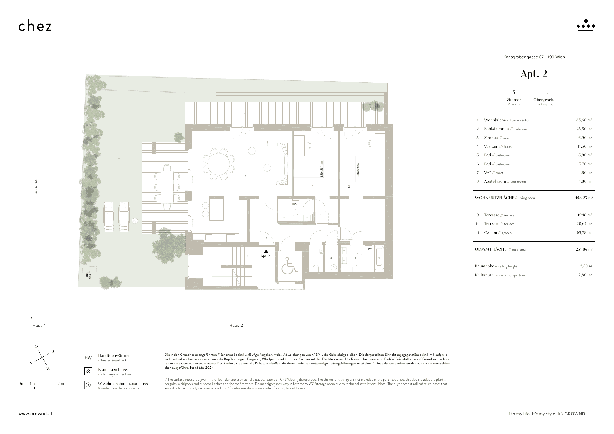 Grundriss Top 2.2 — CHEZ — 3 Zimmer — 108,2 m² — 1st floor — garden, terrace