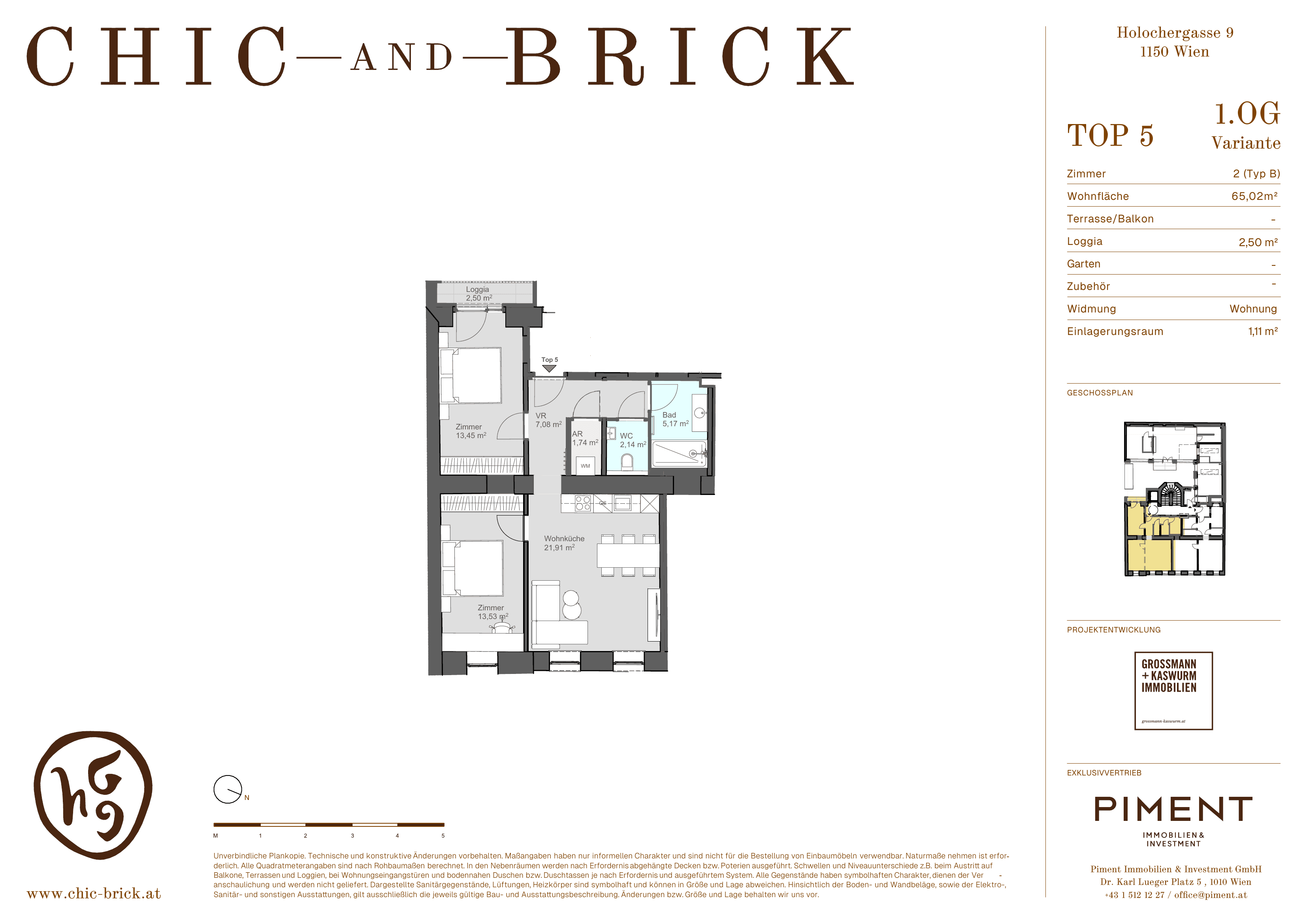 Grundriss Top 5 — Chic & Brick — 2 Zimmer — 65 m² — 1st floor — Grundriss 1/2