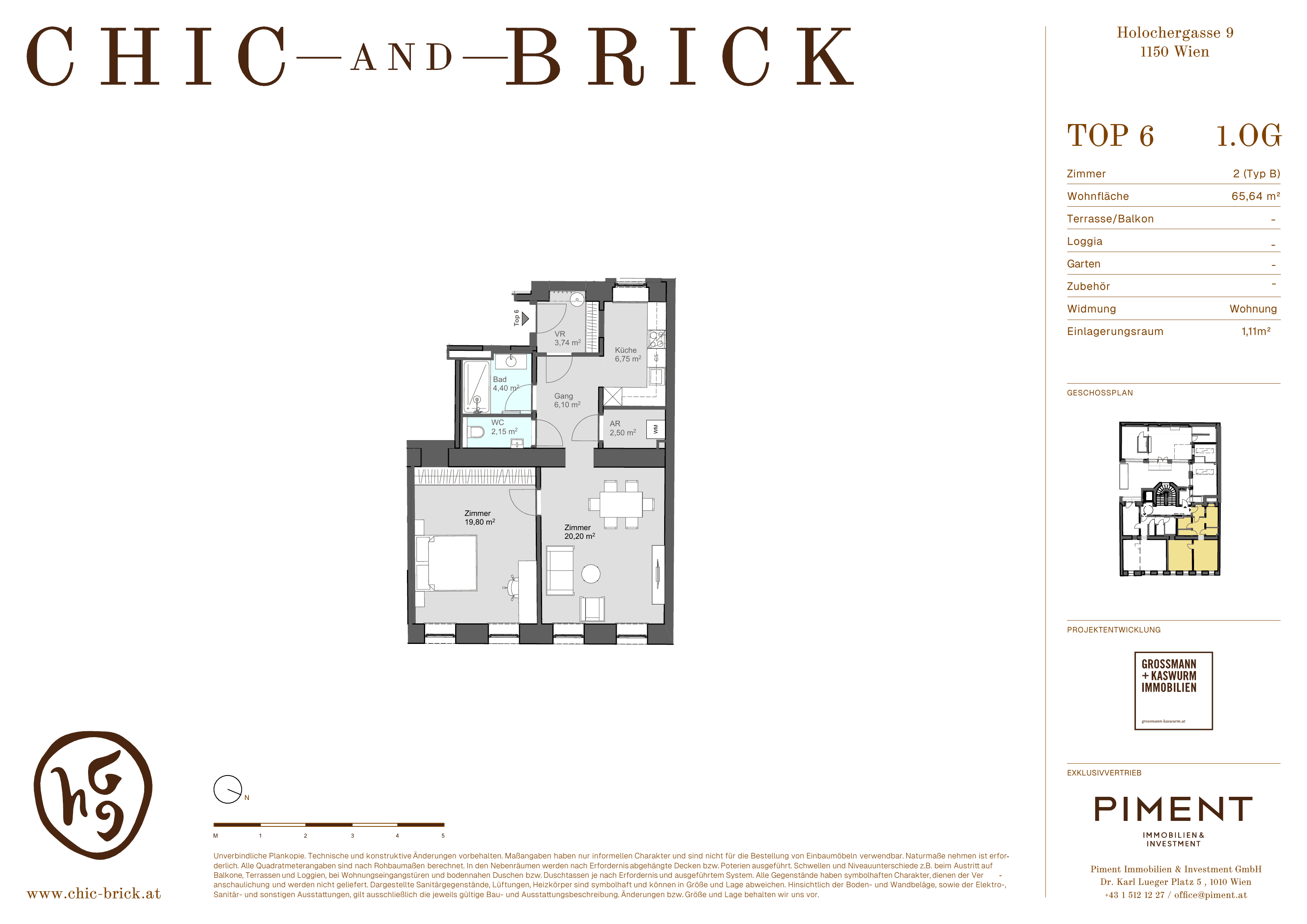 Grundriss Top 6 — Chic & Brick — 2 Zimmer — 65,6 m² — 1st floor