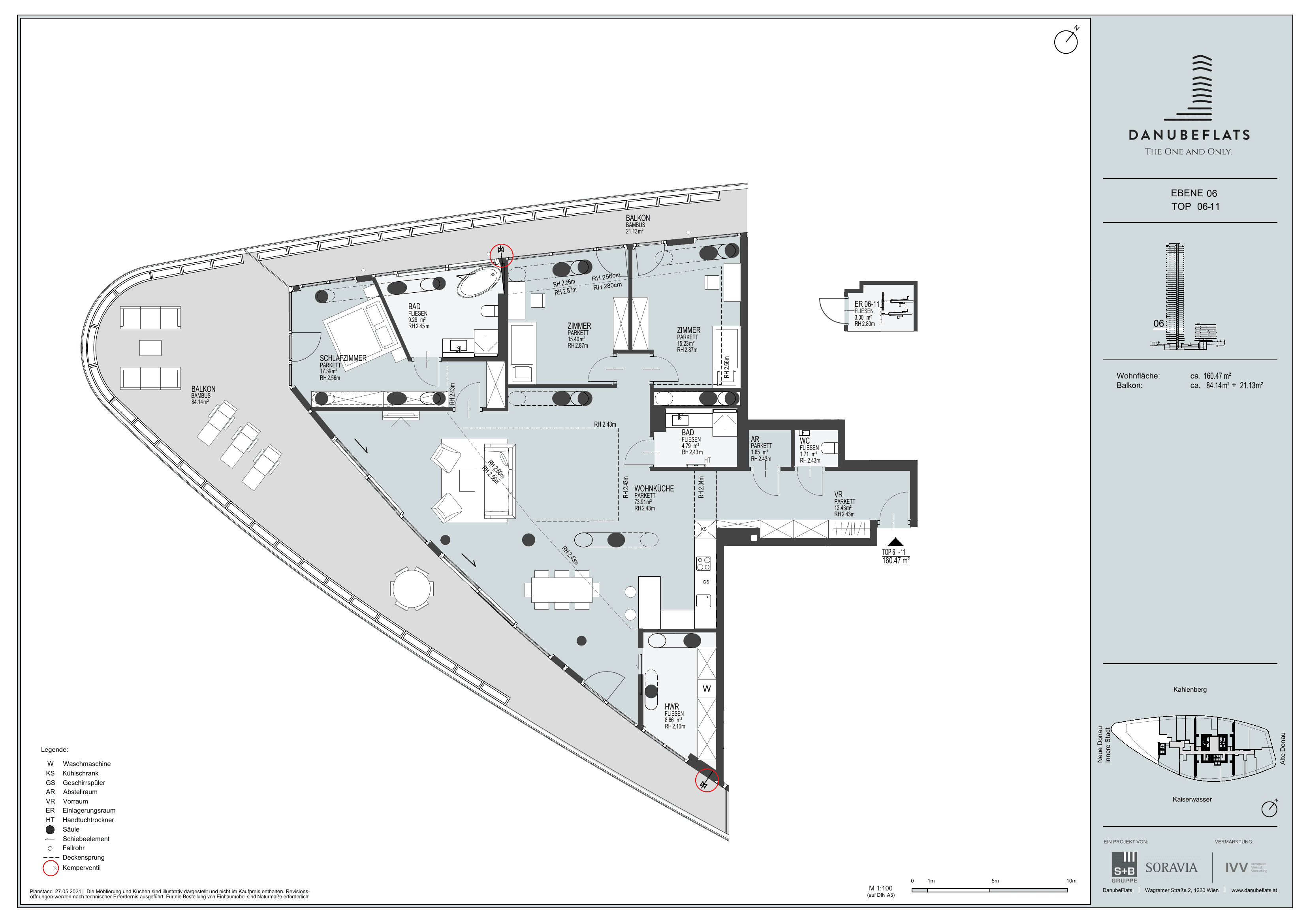 Grundriss Top 06-11 — Danube Flats — 4 Zimmer — 160,5 m² — 6th floor — Kahlenberg, Kaiserwasser, Alte Donau