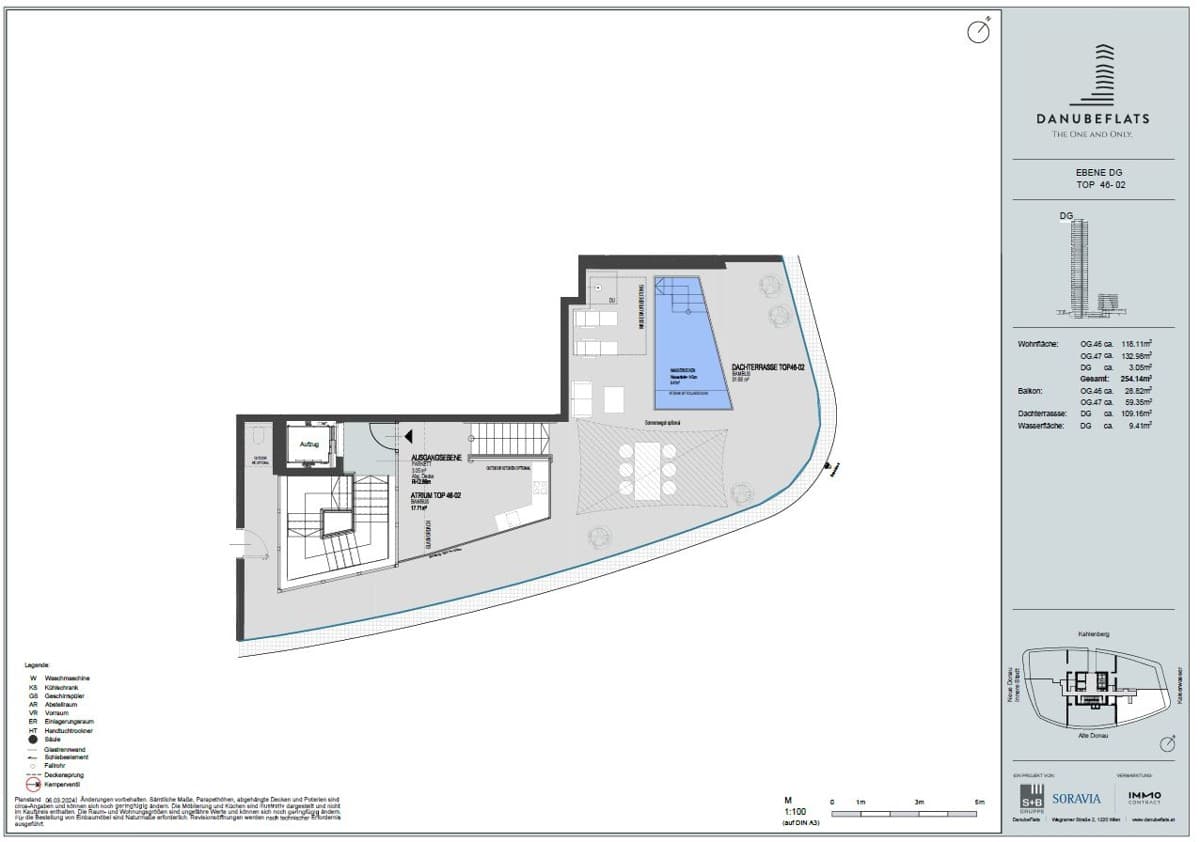 Grundriss Top 46-02 — Danube Flats — 4.5 Zimmer — 254,1 m² — 46th attic floor / 47th attic floor — Alte Donau, Kaiserwasser — Grundriss 3/3