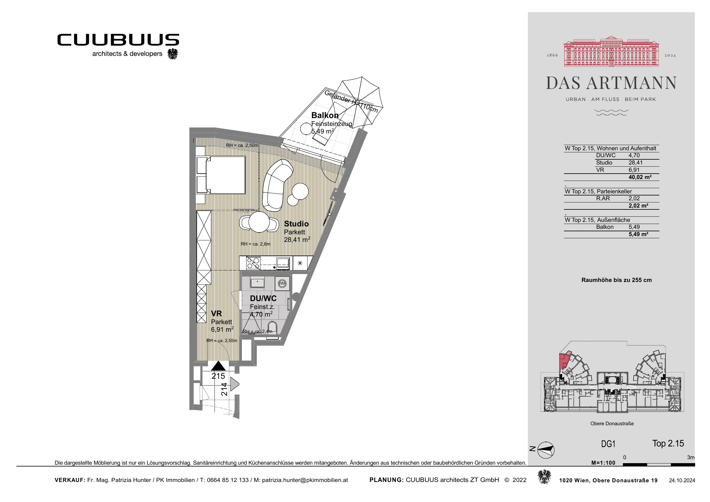 Grundriss Top 2.15 — Das Artmann — 1 Zimmer — 40 m² — 1st attic floor