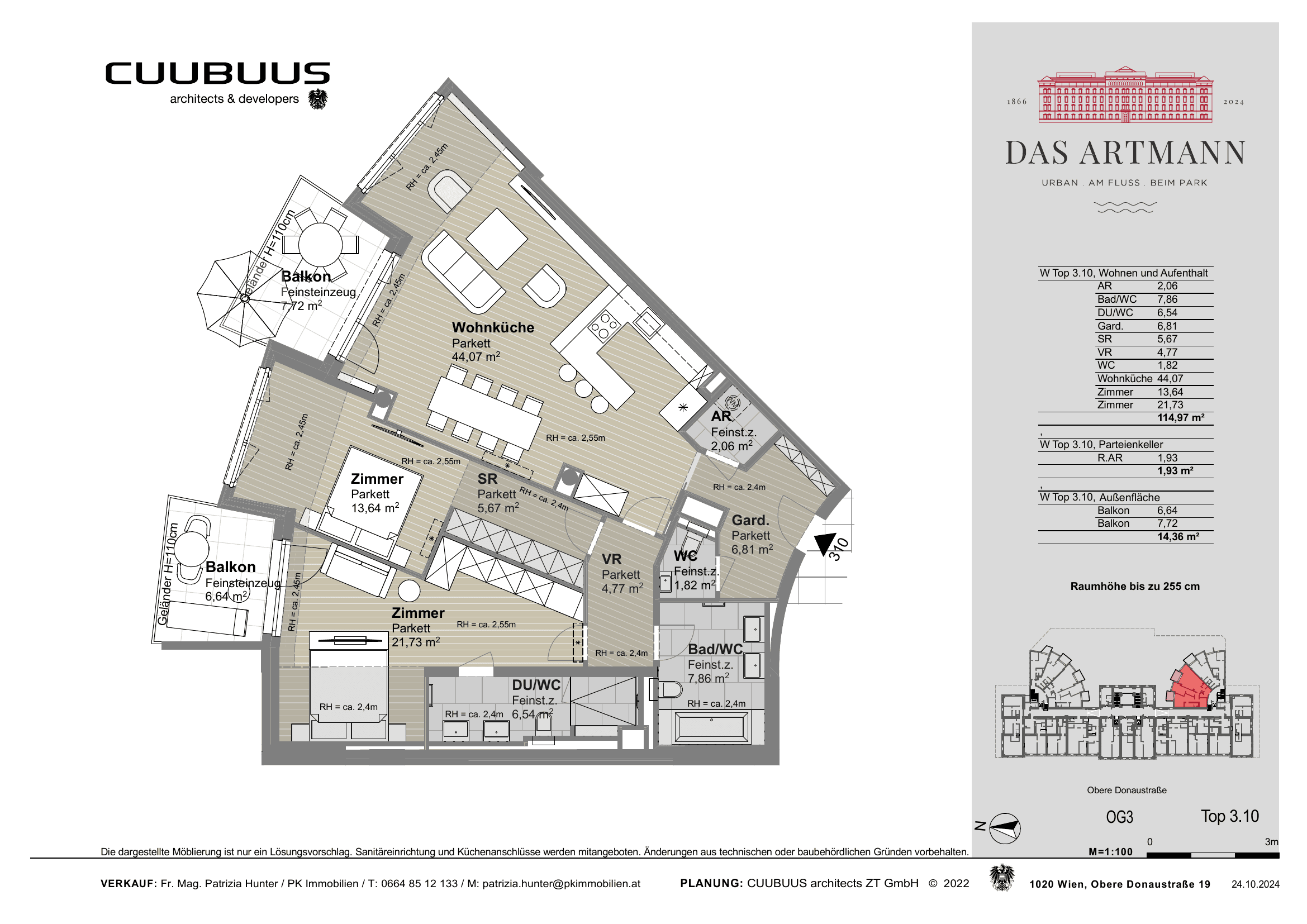 Grundriss Top 3.10 — Das Artmann — 3 Zimmer — 115 m² — 3rd floor