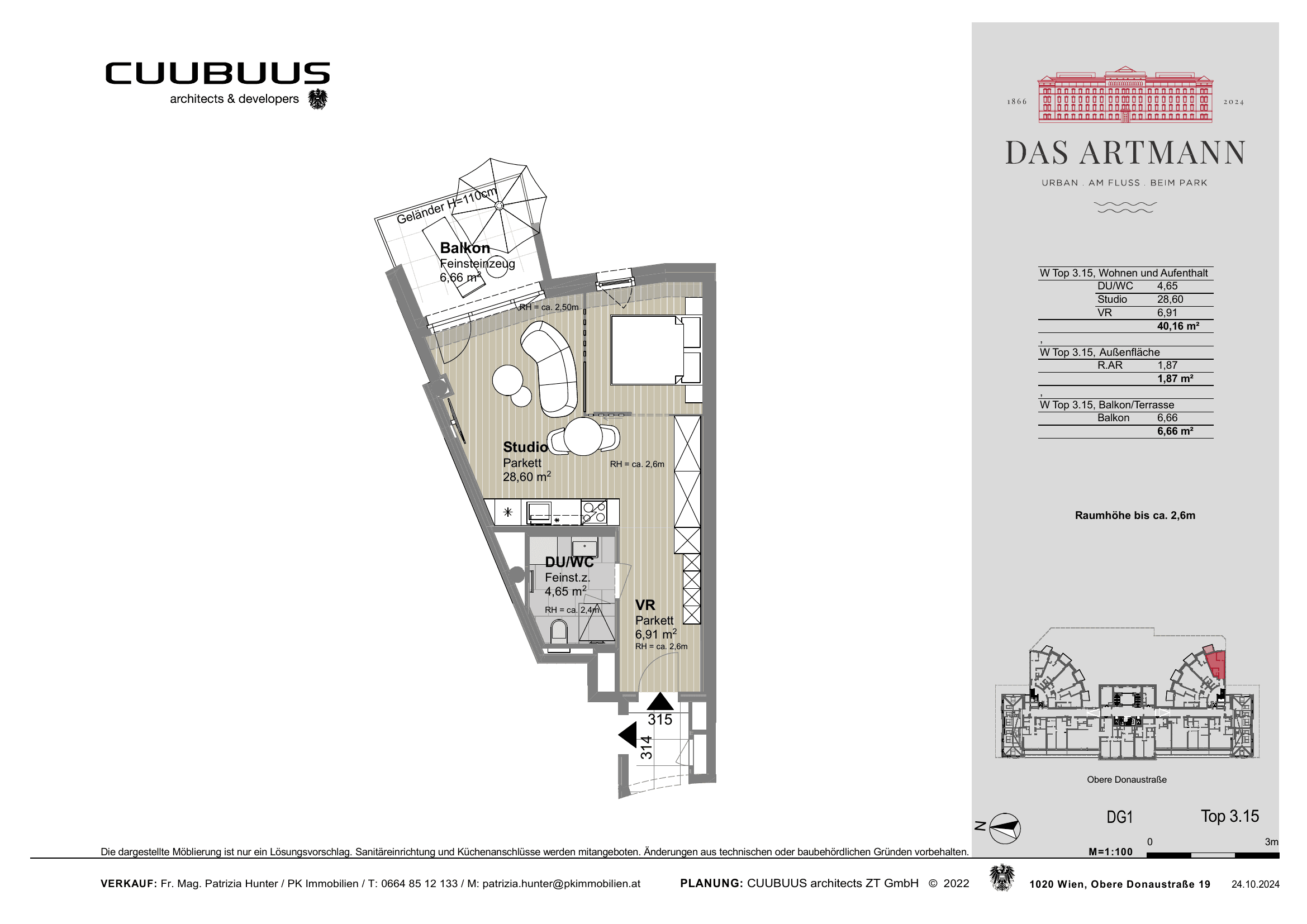 Grundriss Top 3.15 — Das Artmann — 1 Zimmer — 40 m² — 1st attic floor