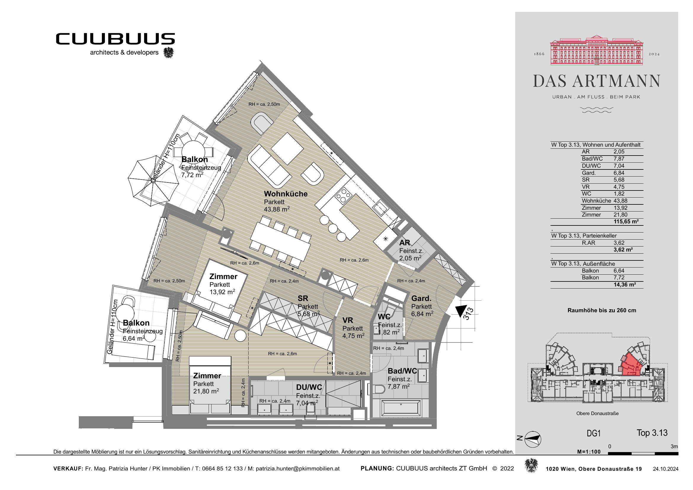 Grundriss Top 3.13 — Das Artmann — 3 Zimmer — 115 m² — 1st attic floor