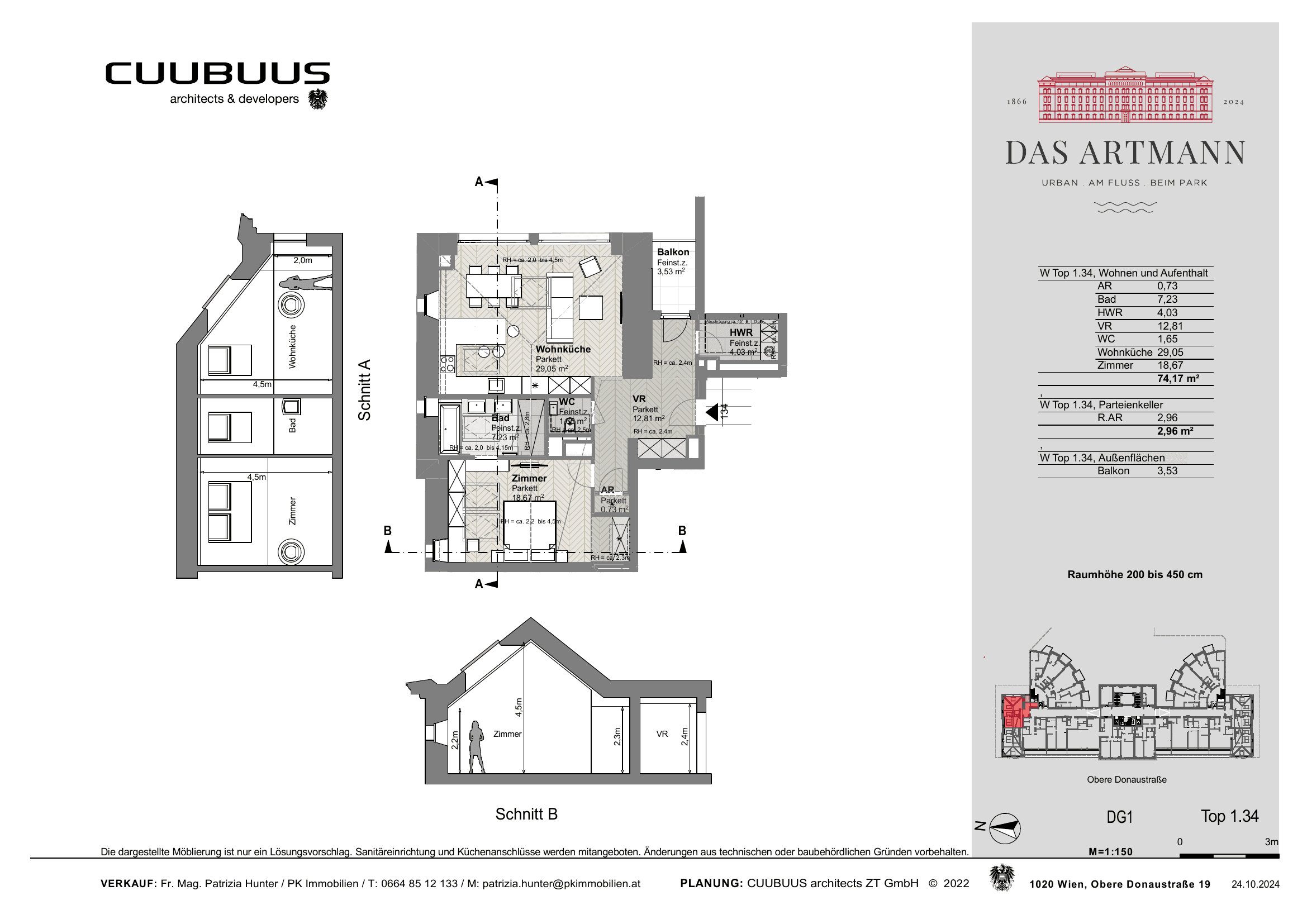Grundriss Top 1.34 — Das Artmann — 2 Zimmer — 75 m² — 1st attic floor