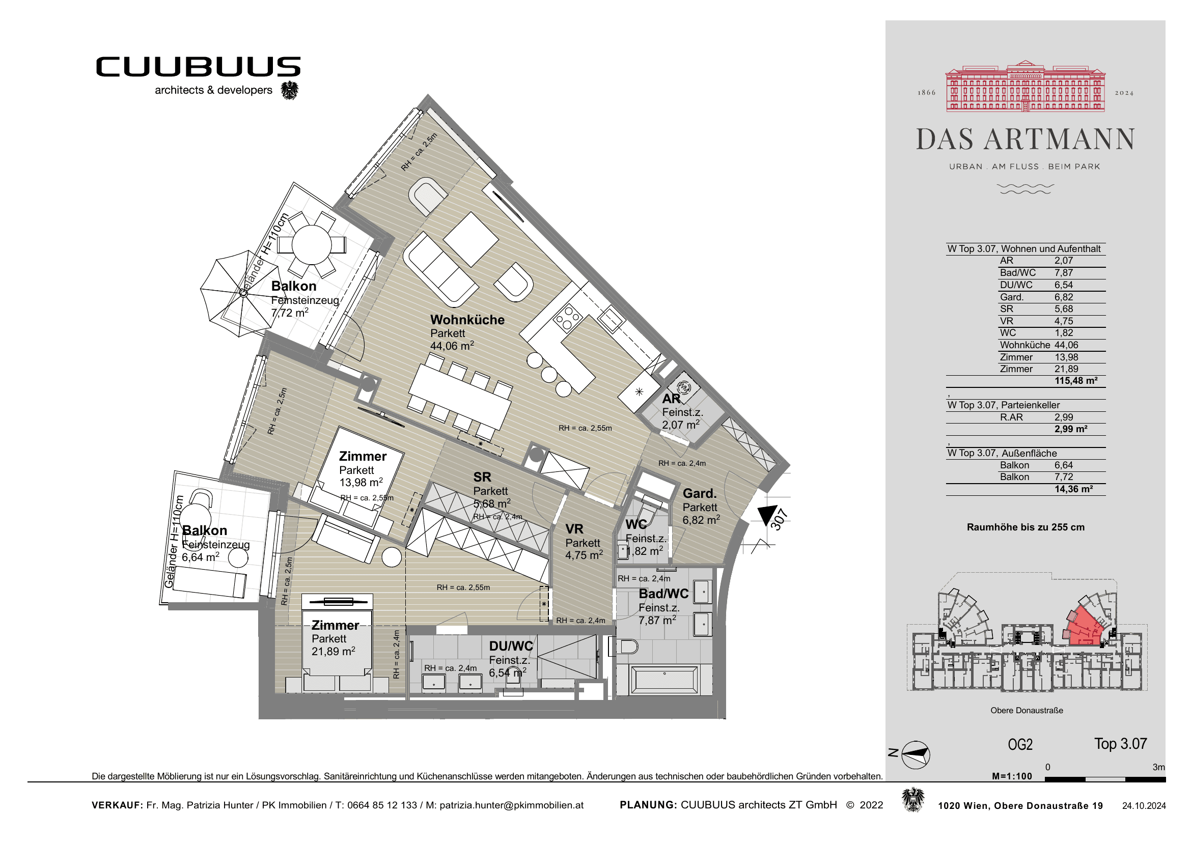 Grundriss Top 3.07 — Das Artmann — 3 Zimmer — 115 m² — 2nd floor