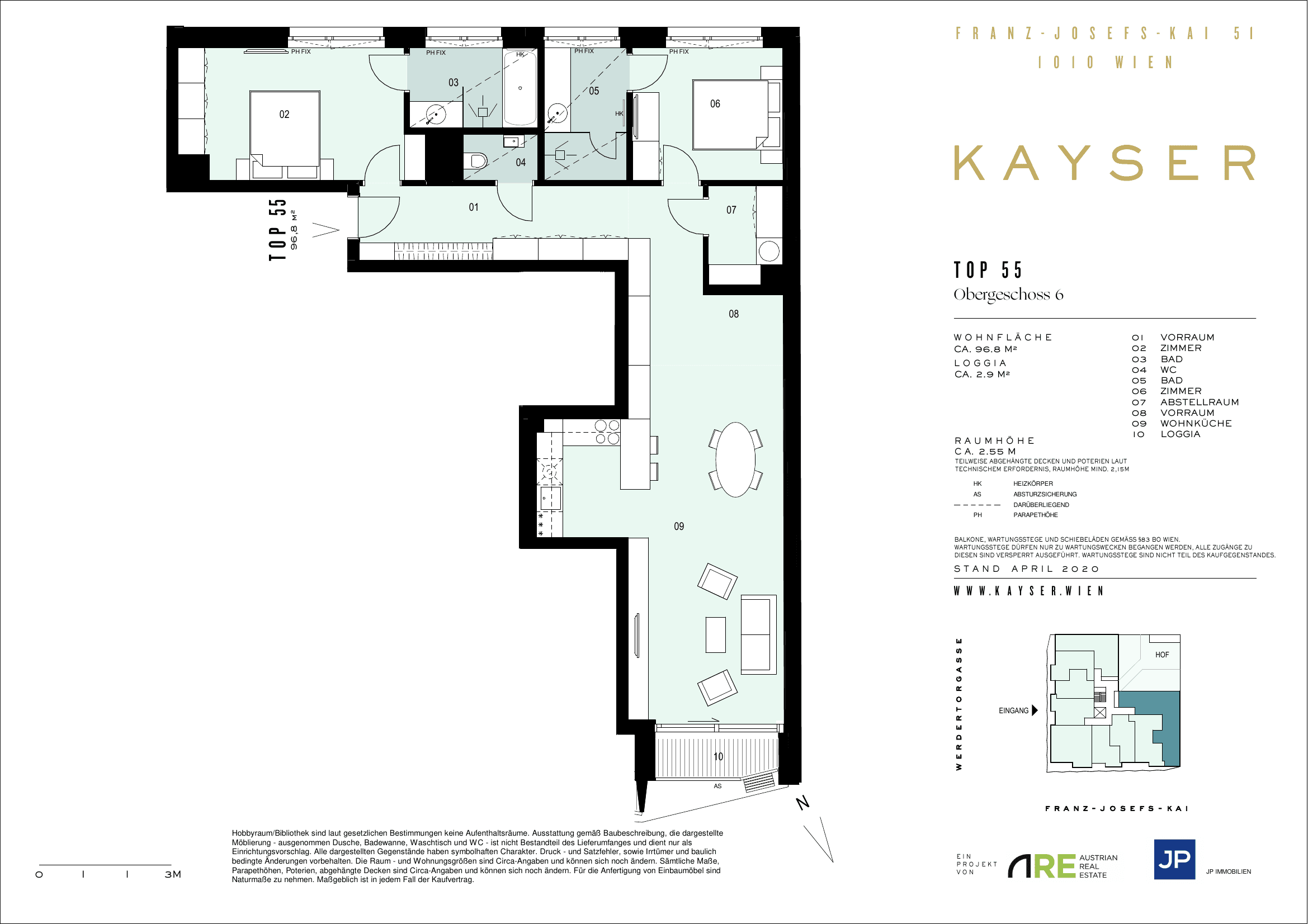 Grundriss TOP 55 — Das Kayser — 2 Zimmer — 96,8 m² — 6th floor