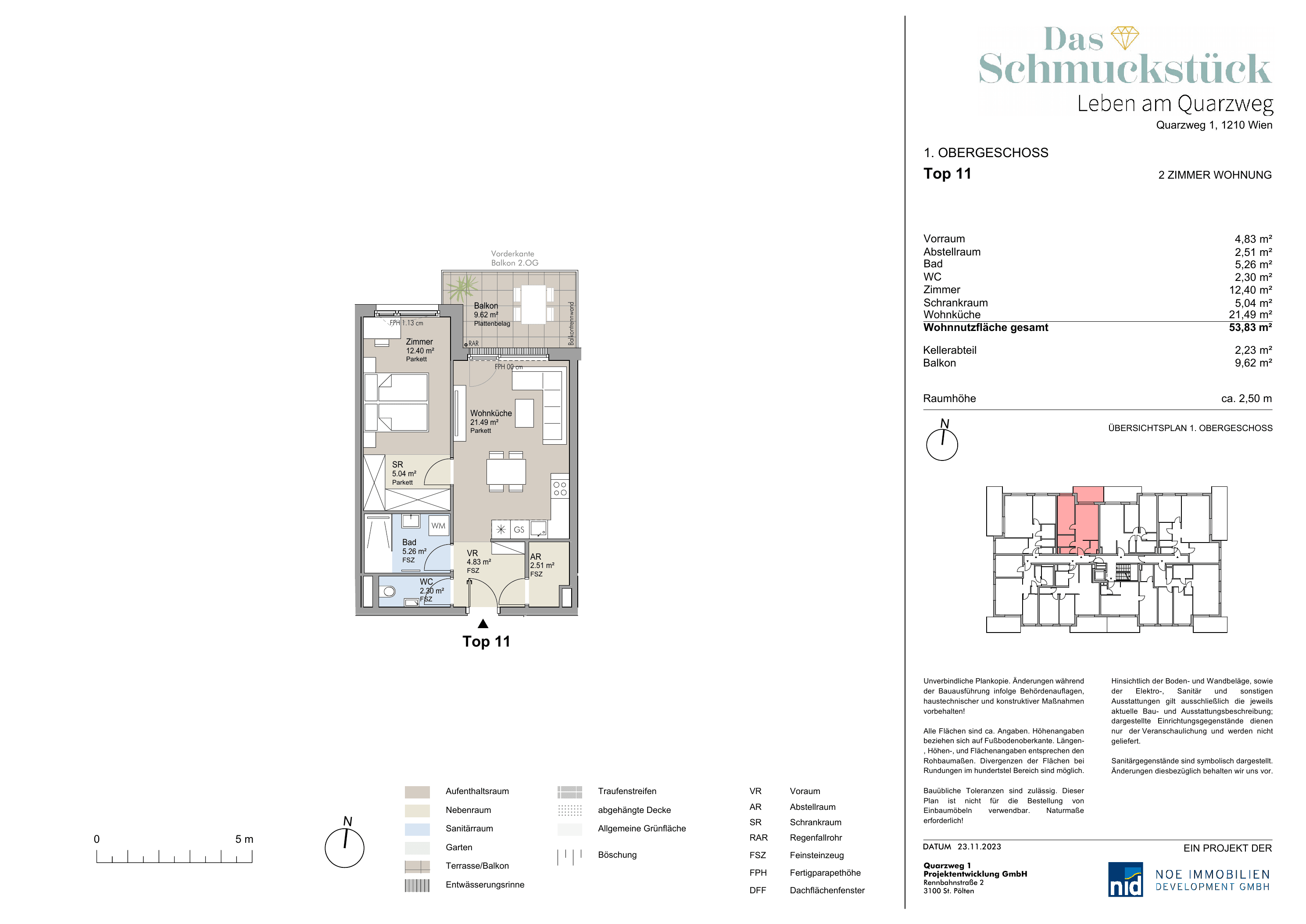 Grundriss Top 11 — Das Schmuckstück | Leben am Quarzweg — 2 Zimmer — 53,8 m² — 1st floor