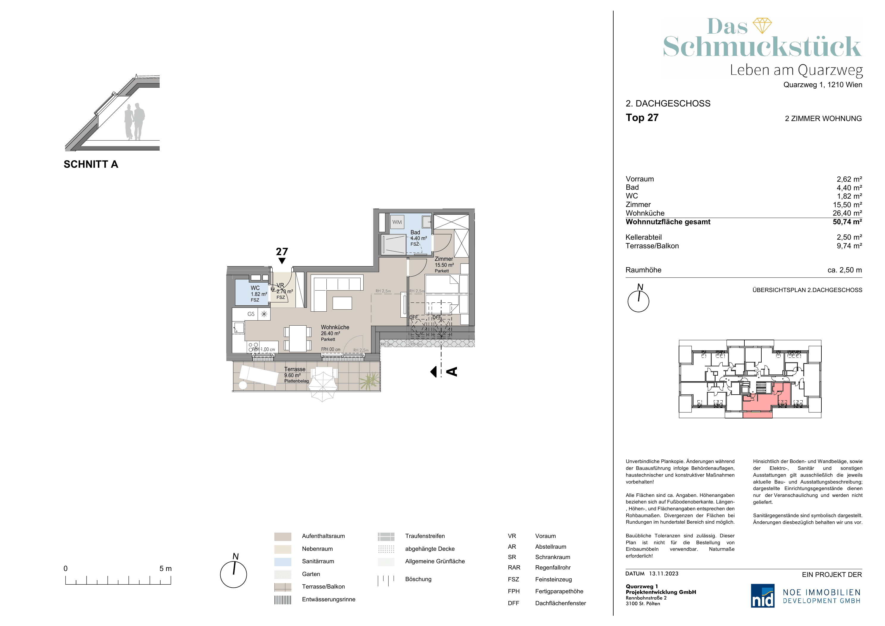 Grundriss Top 27 — Das Schmuckstück | Leben am Quarzweg — 2 Zimmer — 50,7 m² — 2nd attic floor