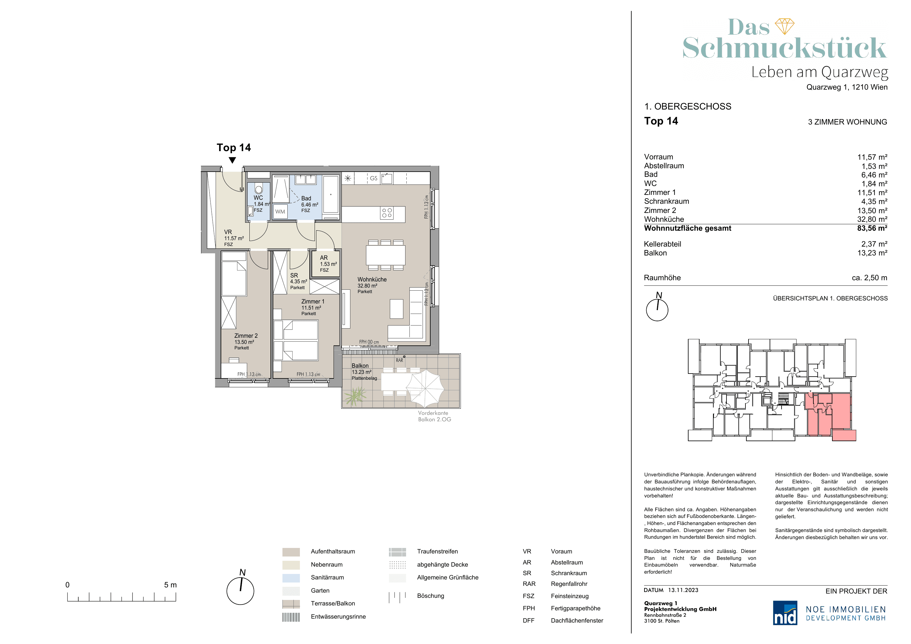 Grundriss Top 14 — Das Schmuckstück | Leben am Quarzweg — 3 Zimmer — 83,6 m² — 1st floor