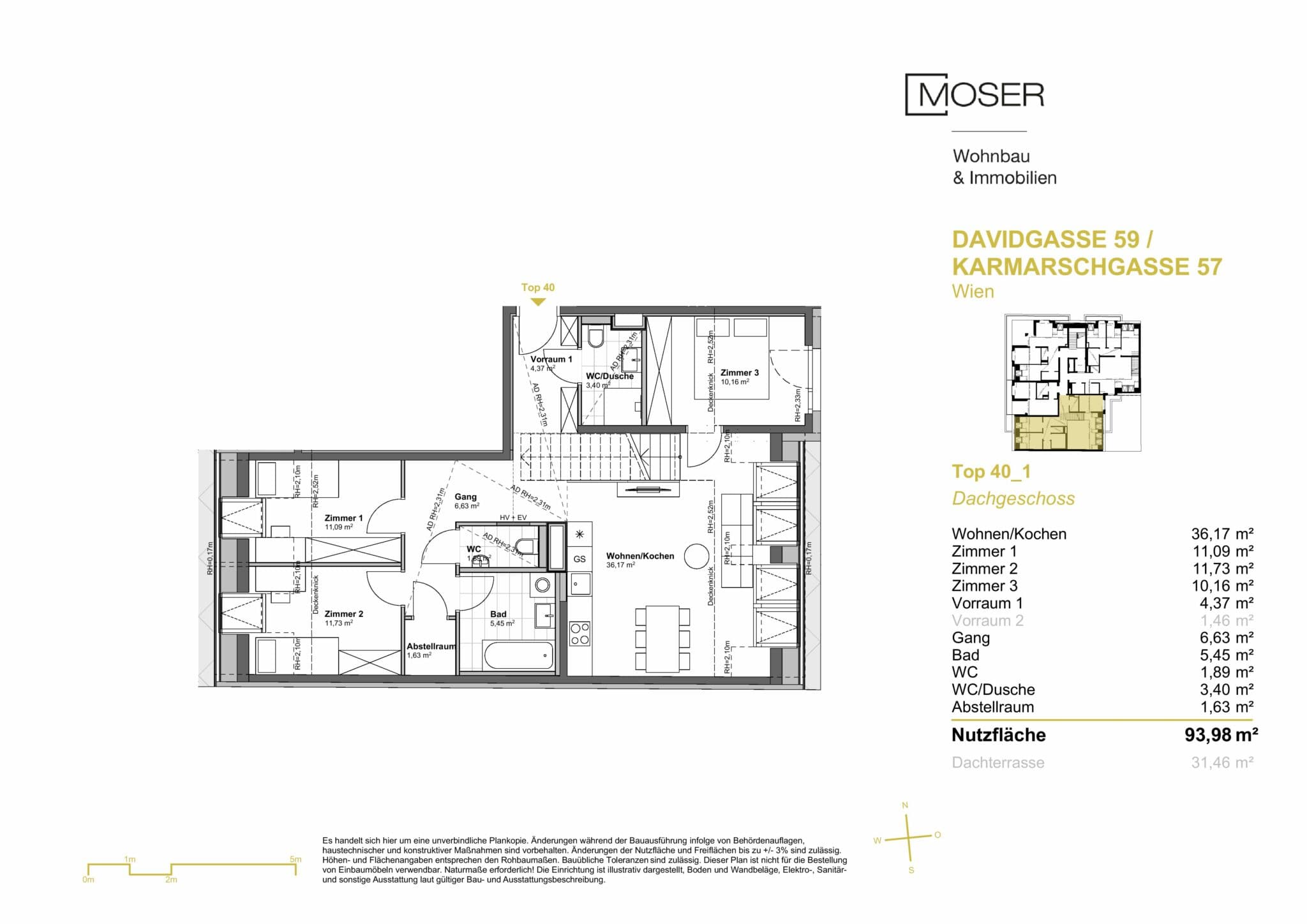 Grundriss Top 40 — Davidgasse 59 — 4 Zimmer — 94 m² — Attic floor — Grundriss 1/2