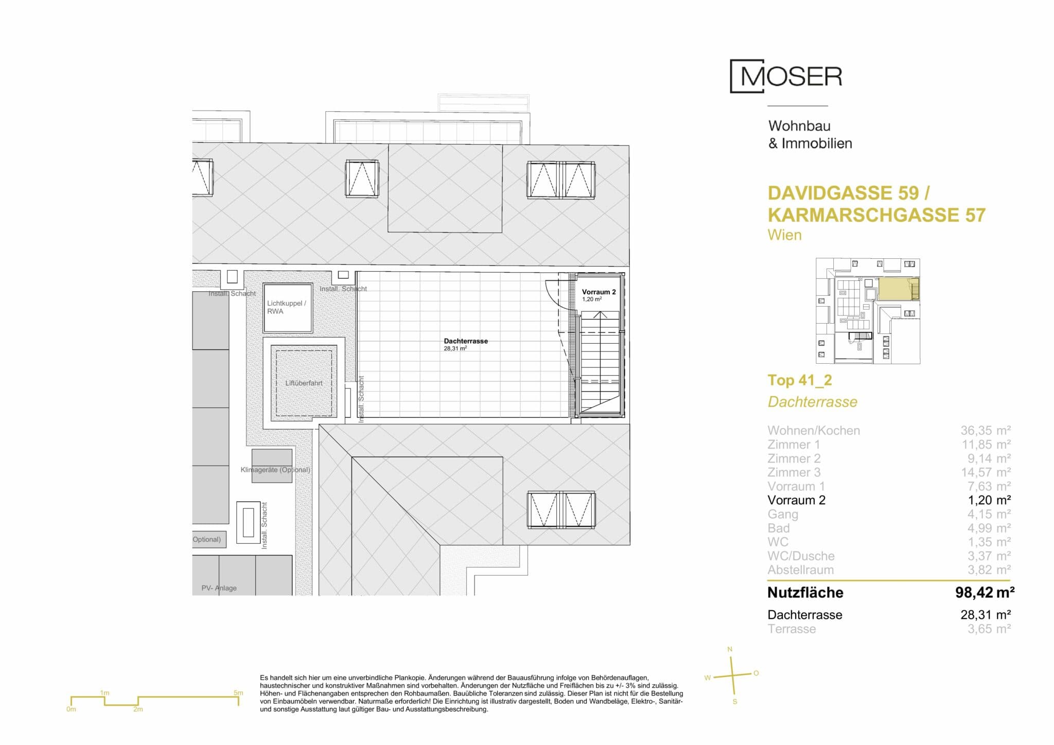 Grundriss Top 41 — Davidgasse 59 — 4 Zimmer — 98,4 m² — Attic floor — Grundriss 2/2