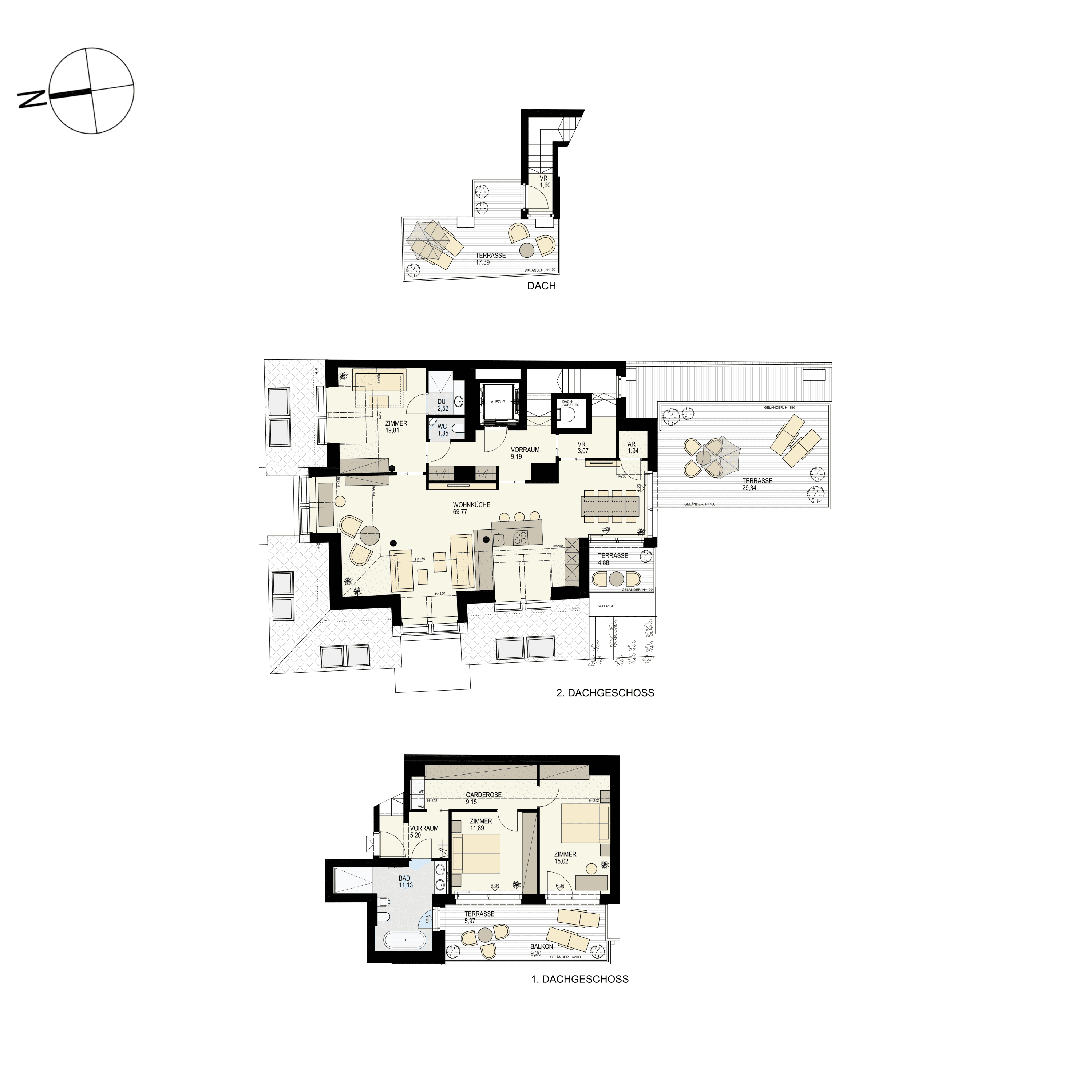 Grundriss Top 7 — Der Goldene Storch — 2 Zimmer — 161,6 m² — 1st attic floor / 2nd attic floor — N/O/S/W
