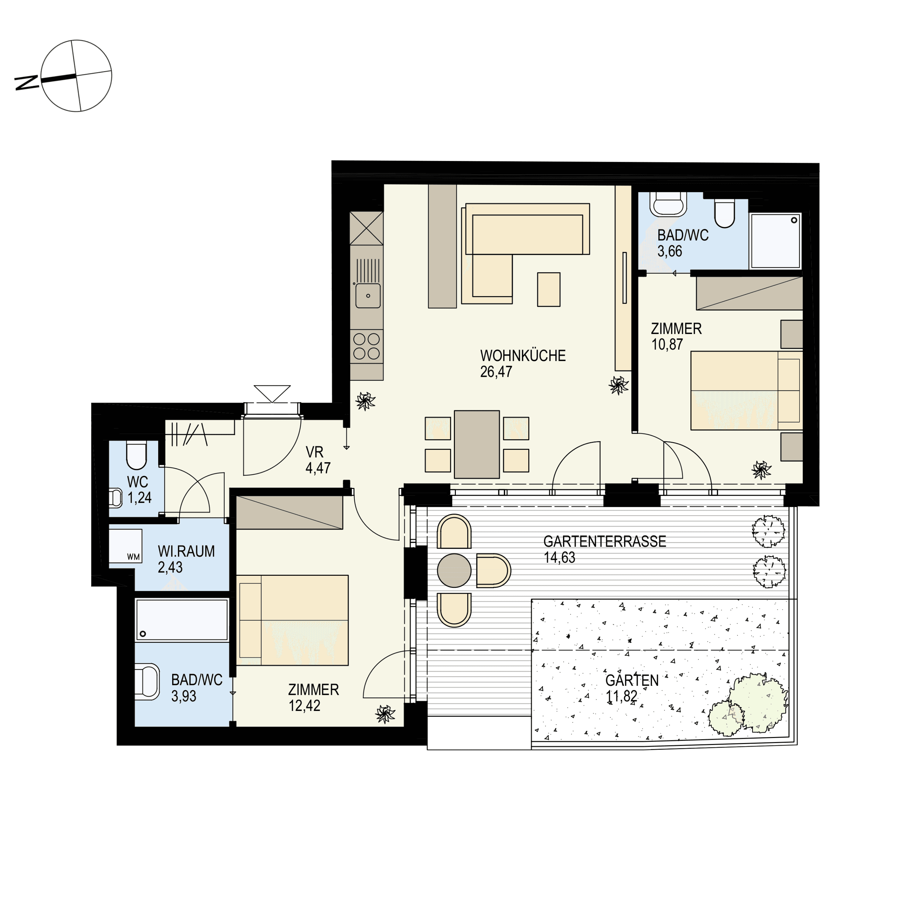 Grundriss Top 3 — Der Goldene Storch — 3 Zimmer — 65,5 m² — Ground floor — W
