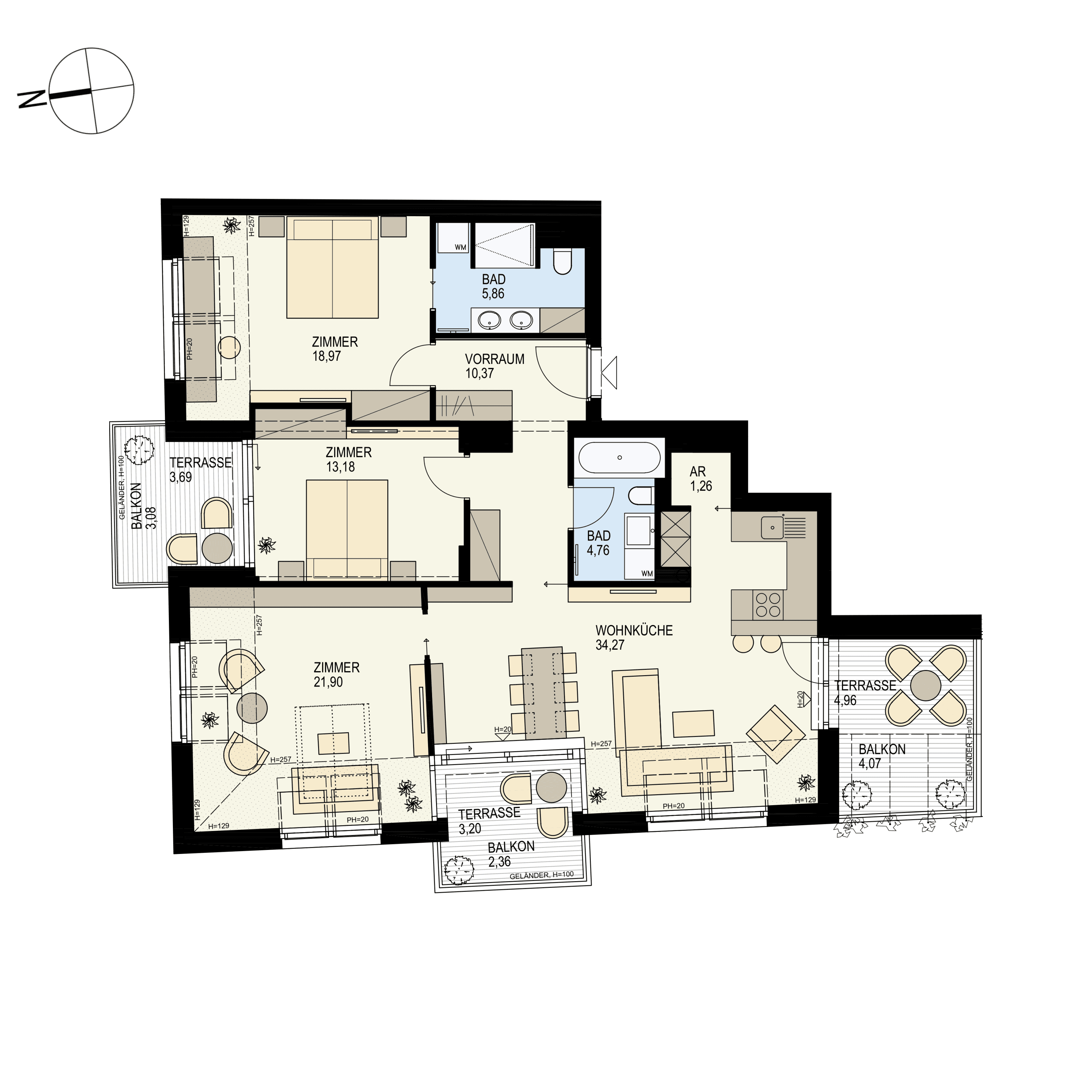 Grundriss Top 6 — Der Goldene Storch — 2 Zimmer — 110,6 m² — 1st attic floor — W