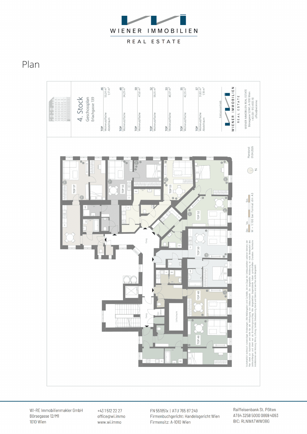 Grundriss Top 384 — Die Erle — 3 Zimmer — 51,8 m² — 4th floor — Grundriss 2/2