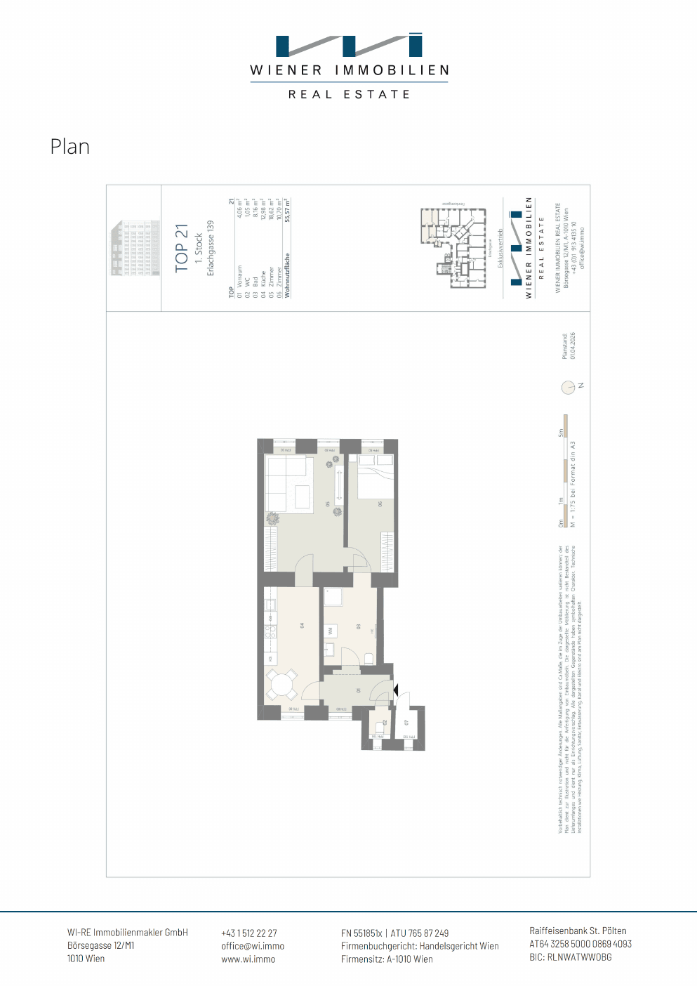 Grundriss Top 366 — Die Erle — 3 Zimmer — 55,6 m² — 1st floor — Grundriss 1/2