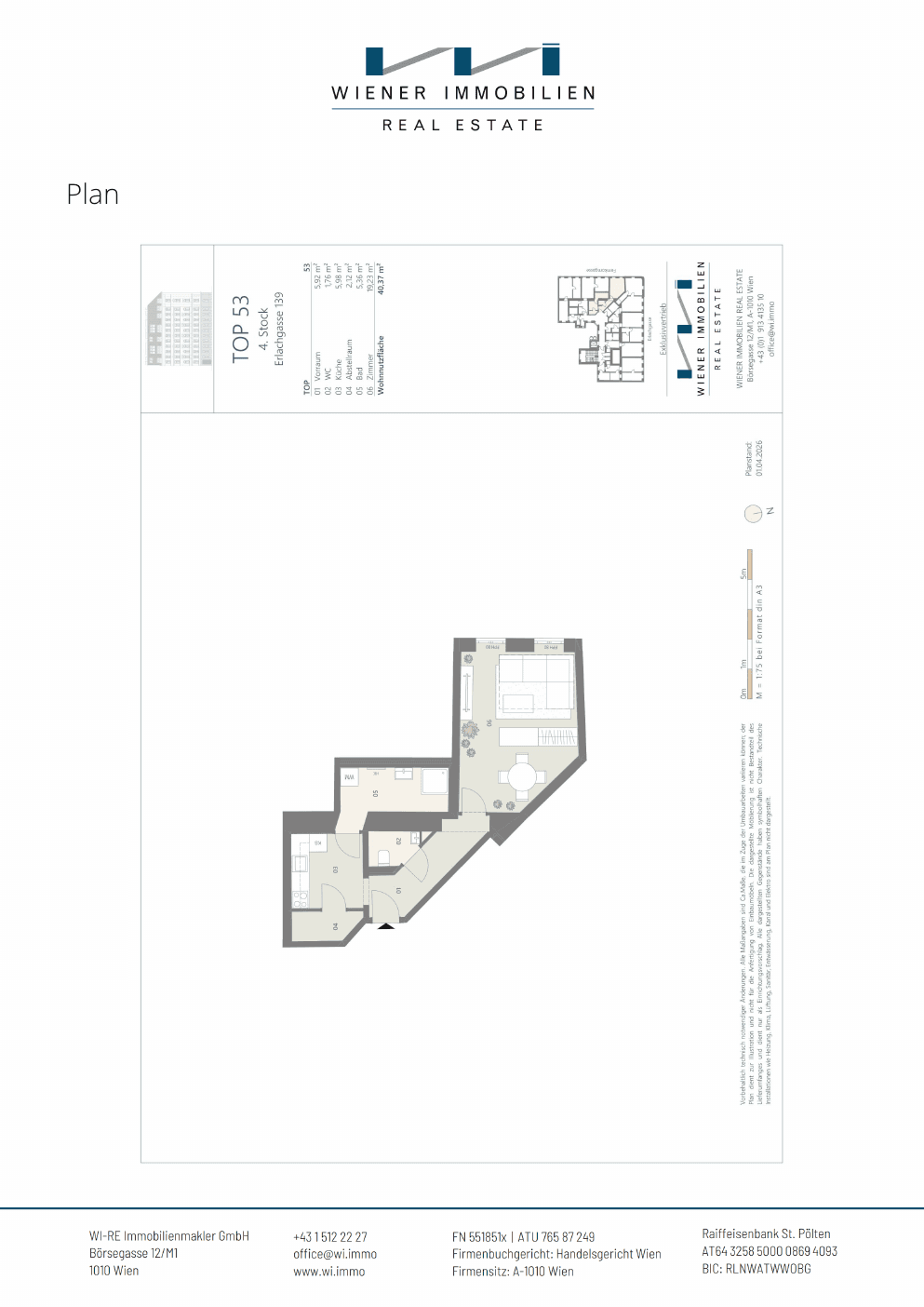 Grundriss Top 382 — Die Erle — 1 Zimmer — 40,4 m² — 4th floor
